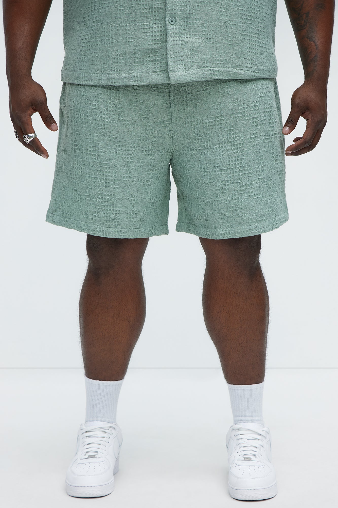 Subtle Waffle Texture Shorts - Sage - Image 5