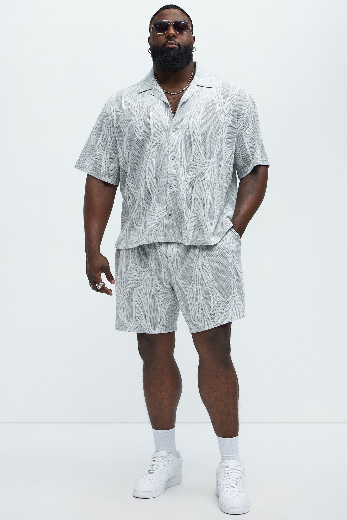 Leaf Patterned Knit Shorts - Grey/combo - Image 6