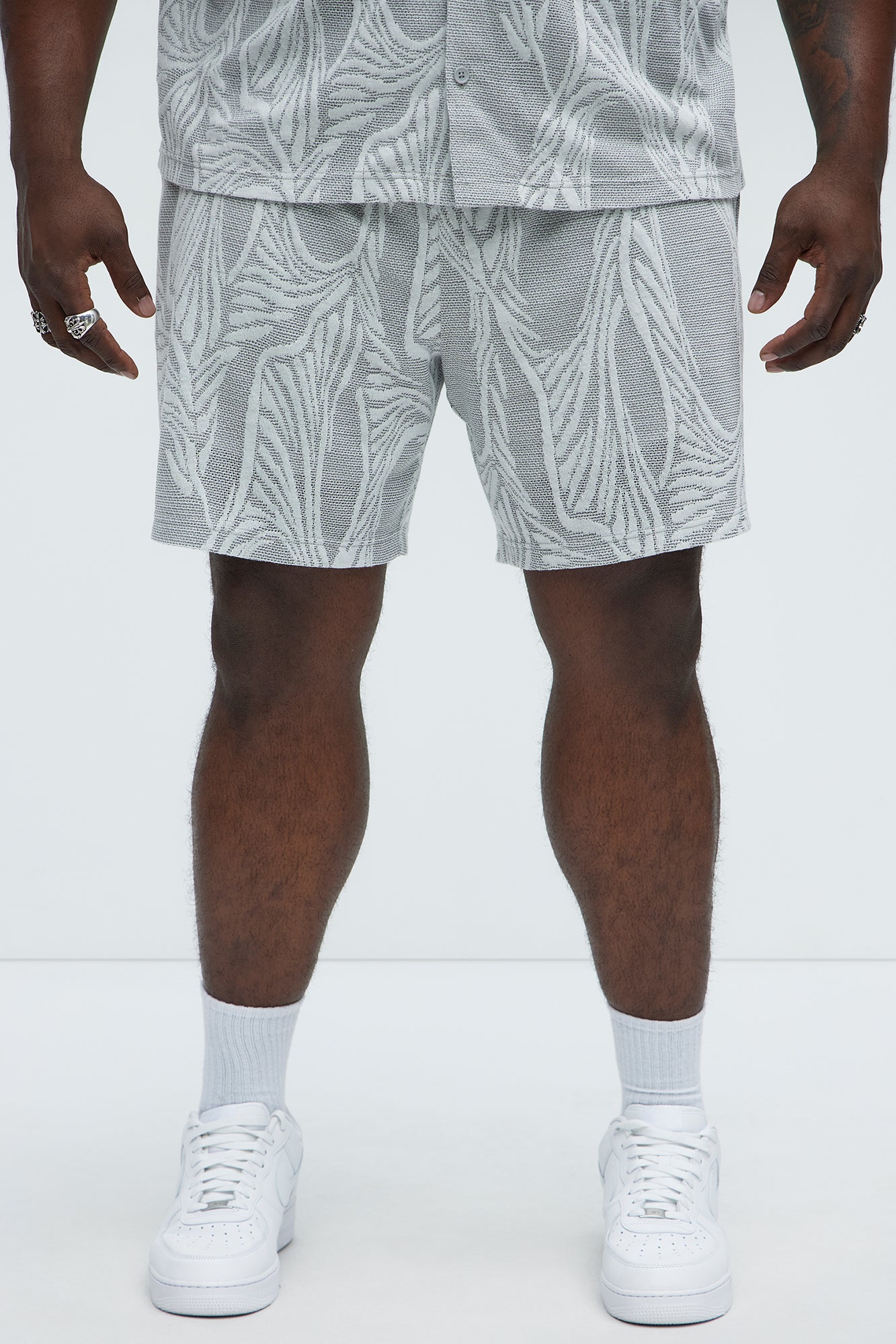 Leaf Patterned Knit Shorts - Grey/combo - Image 5