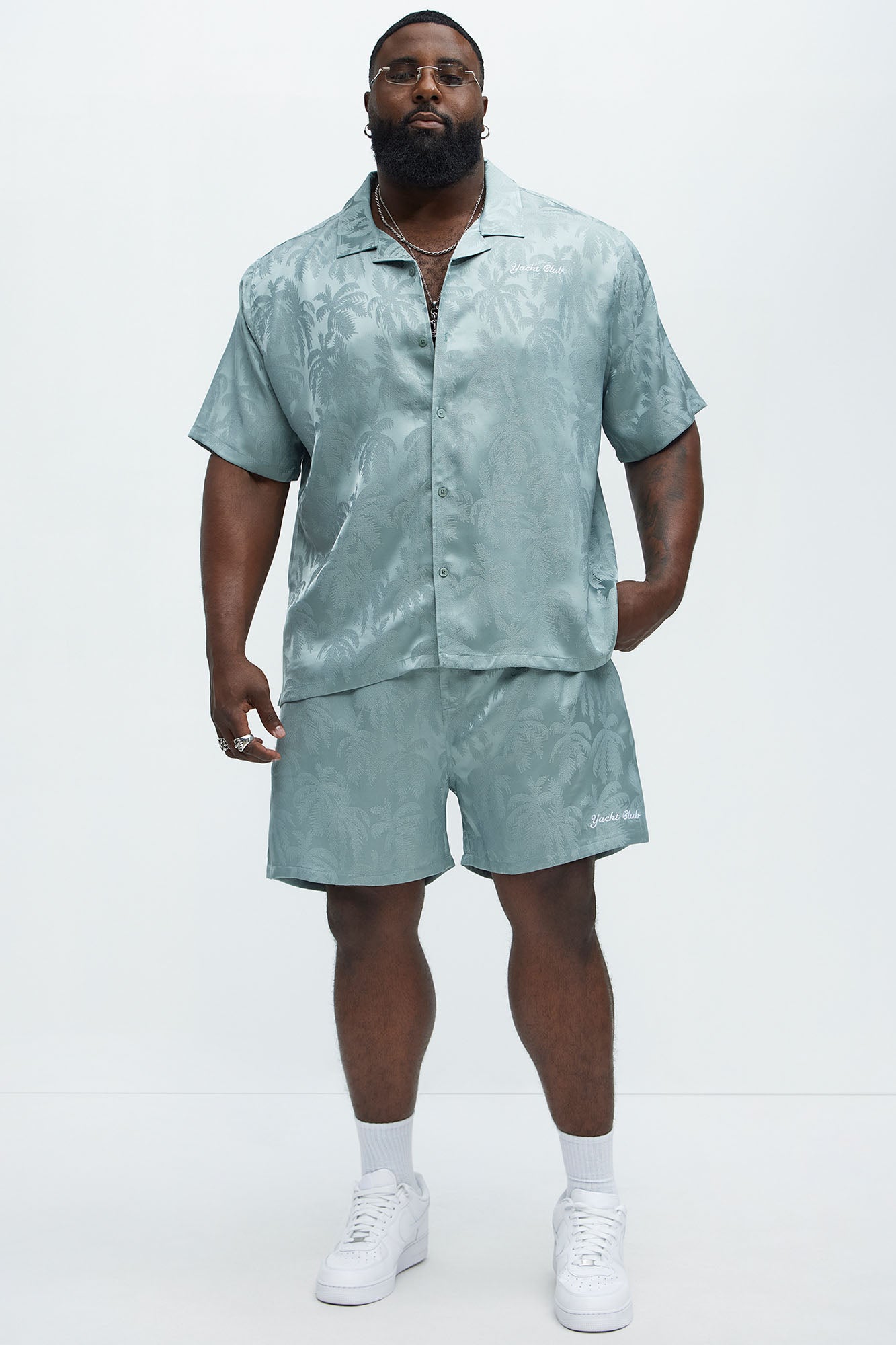 Palm Trees Jacquard Relaxed Shorts - Green - Image 7