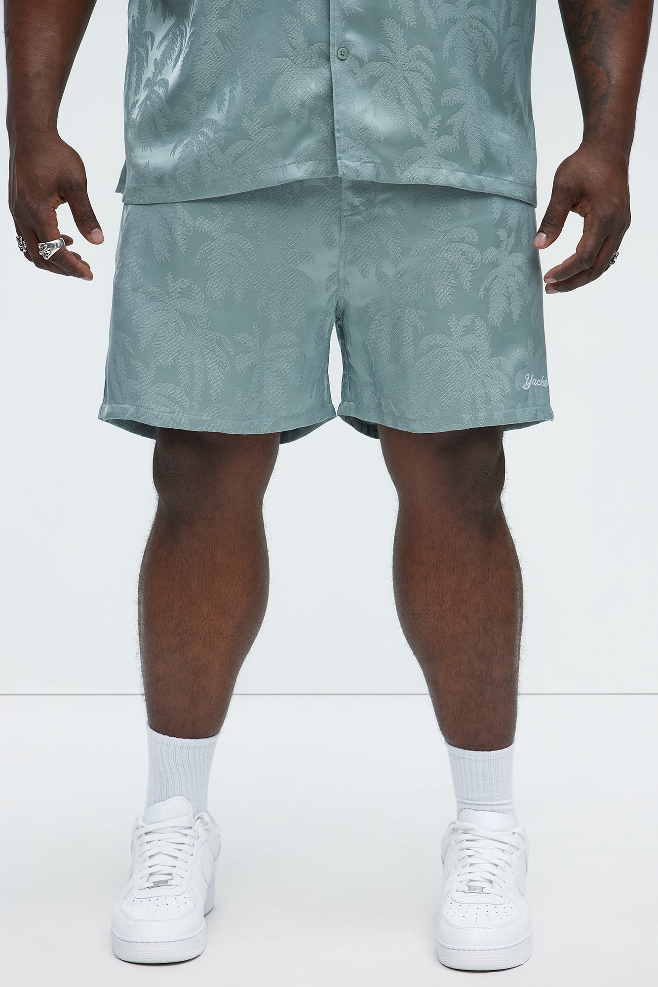 Palm Trees Jacquard Relaxed Shorts - Green - Image 6