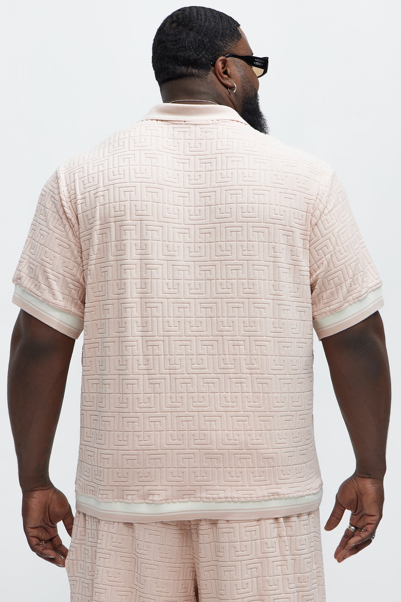 Grecian Textured Johnny Collar Polo Shirt - Pink - Image 8