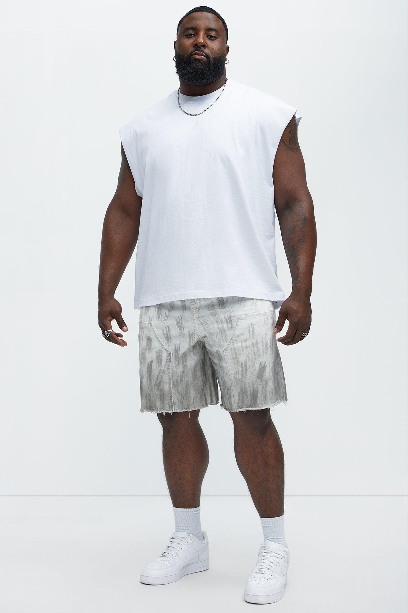Brush Stained Relaxed Denim Carpenter Shorts - Grey - Image 7