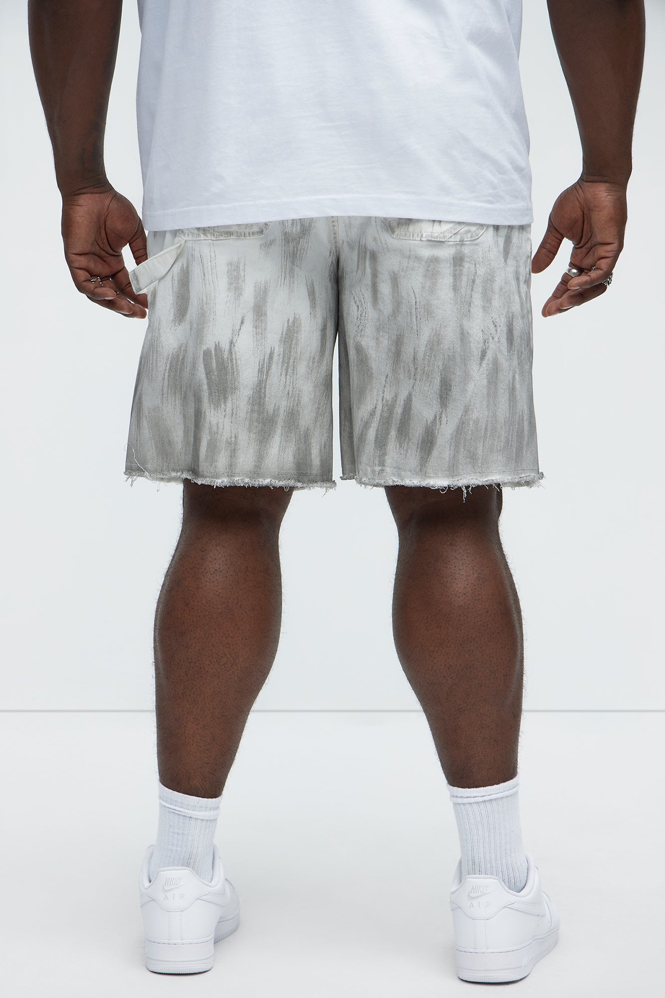 Brush Stained Relaxed Denim Carpenter Shorts - Grey - Image 8
