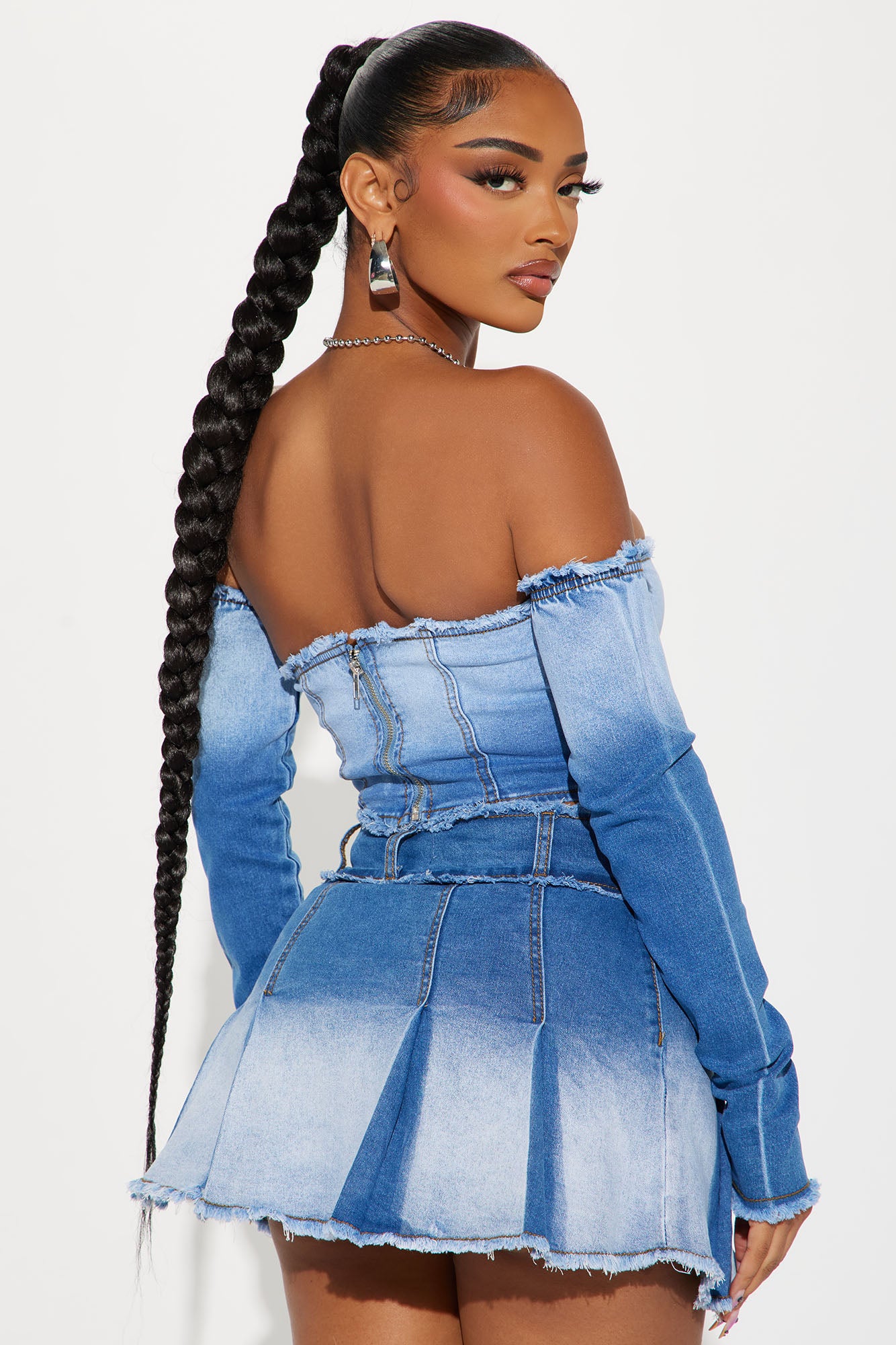 Logan Washed Denim Skirt Set - Light Wash - Image 3