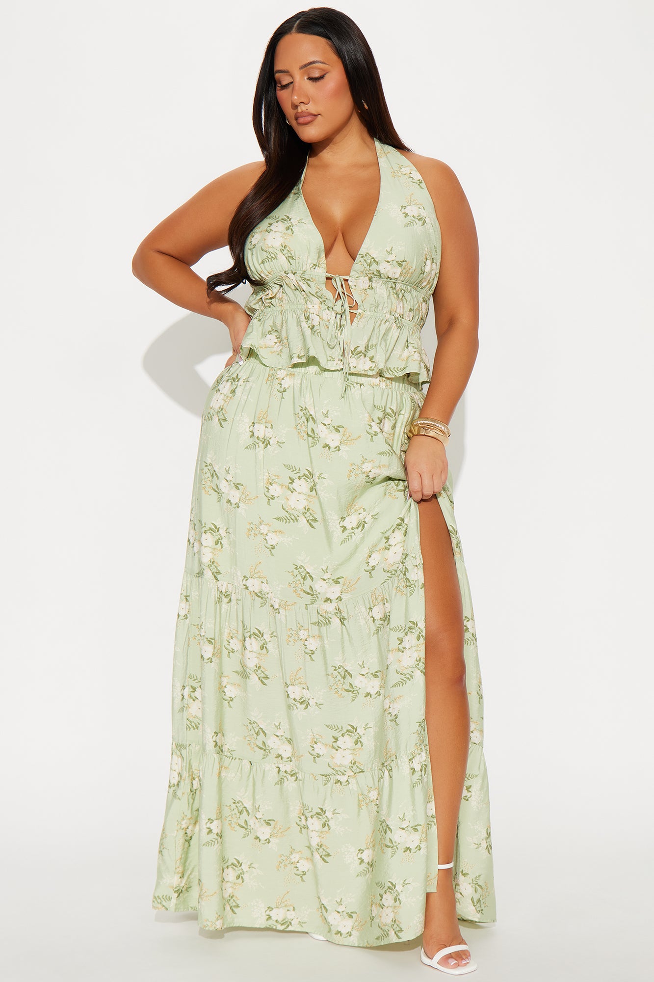 Floral Garden Maxi Skirt Set - Sage/combo - Image 4
