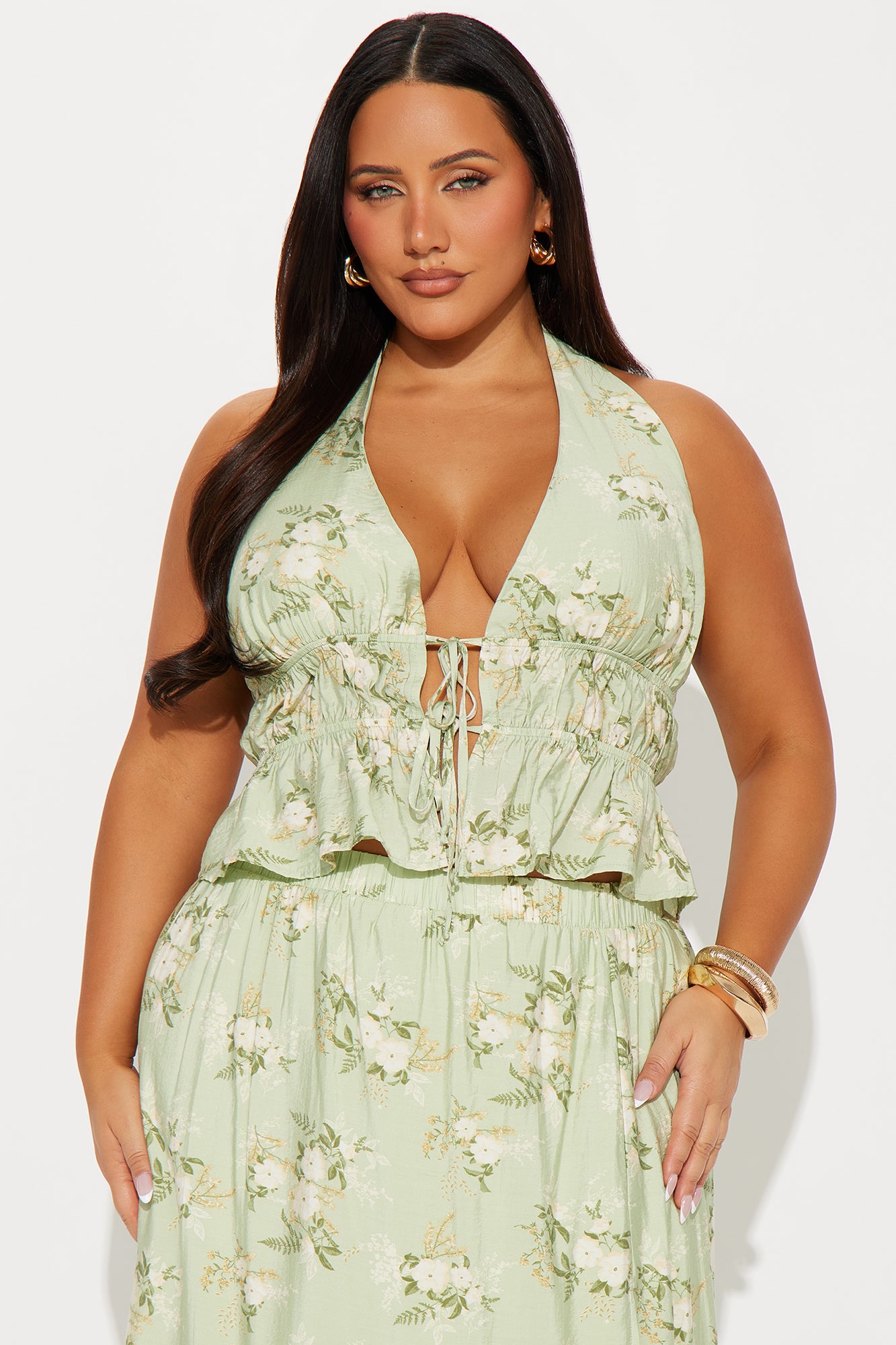 Floral Garden Maxi Skirt Set - Sage/combo - Image 5