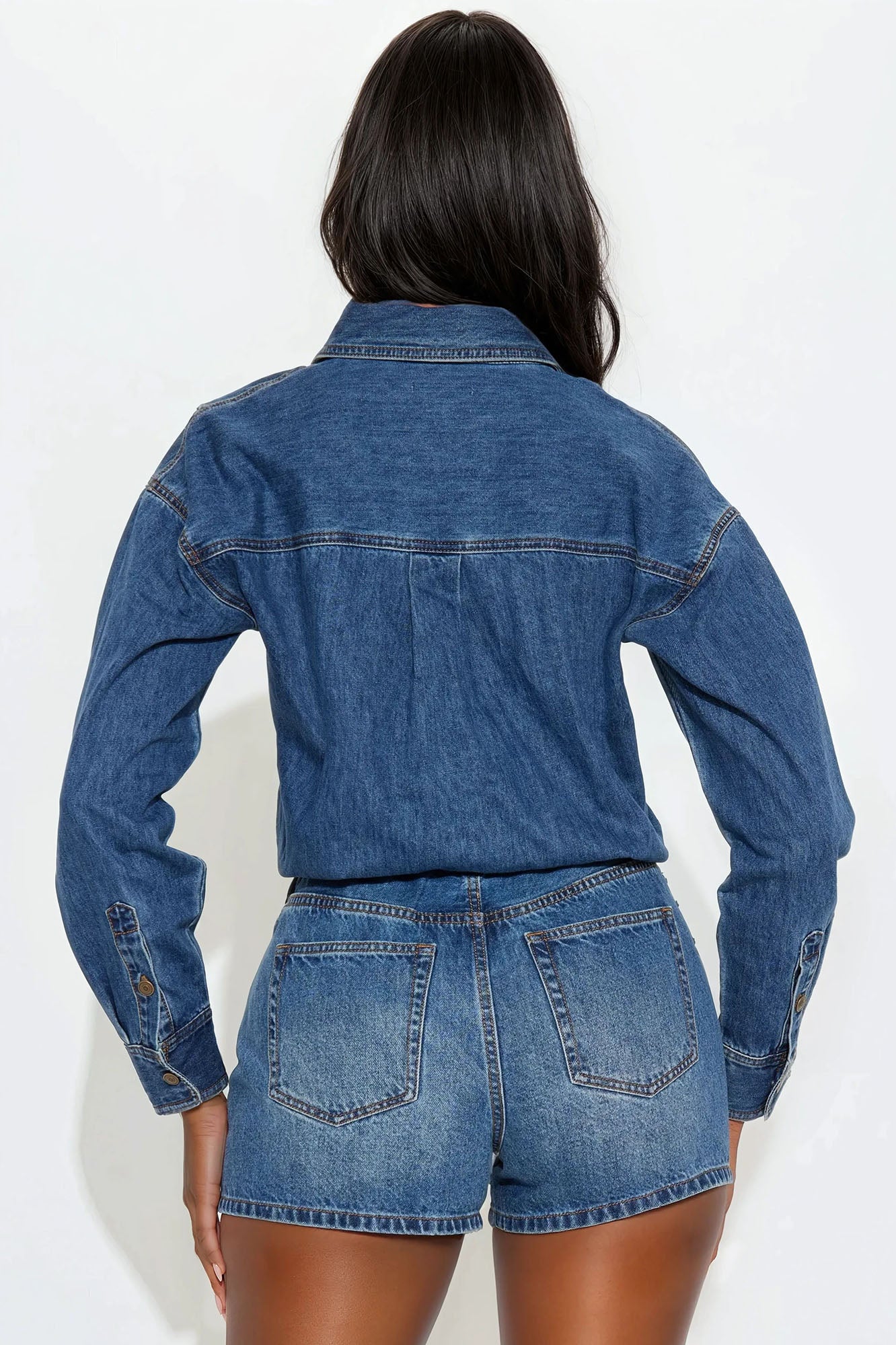 Farmer's Market Cutie Denim Romper - Medium Wash - Image 3