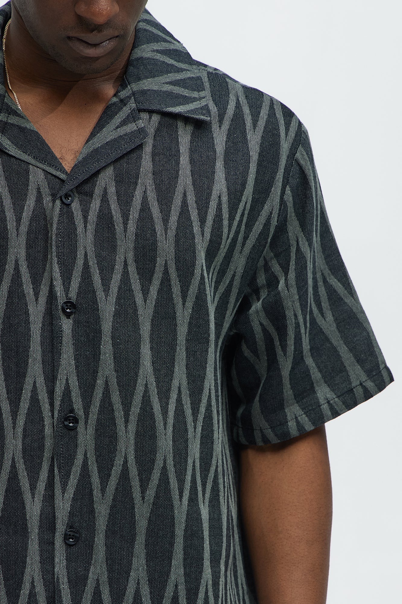 Waved Lines Cuban Collar Button Up Shirt - Black/combo - Image 3