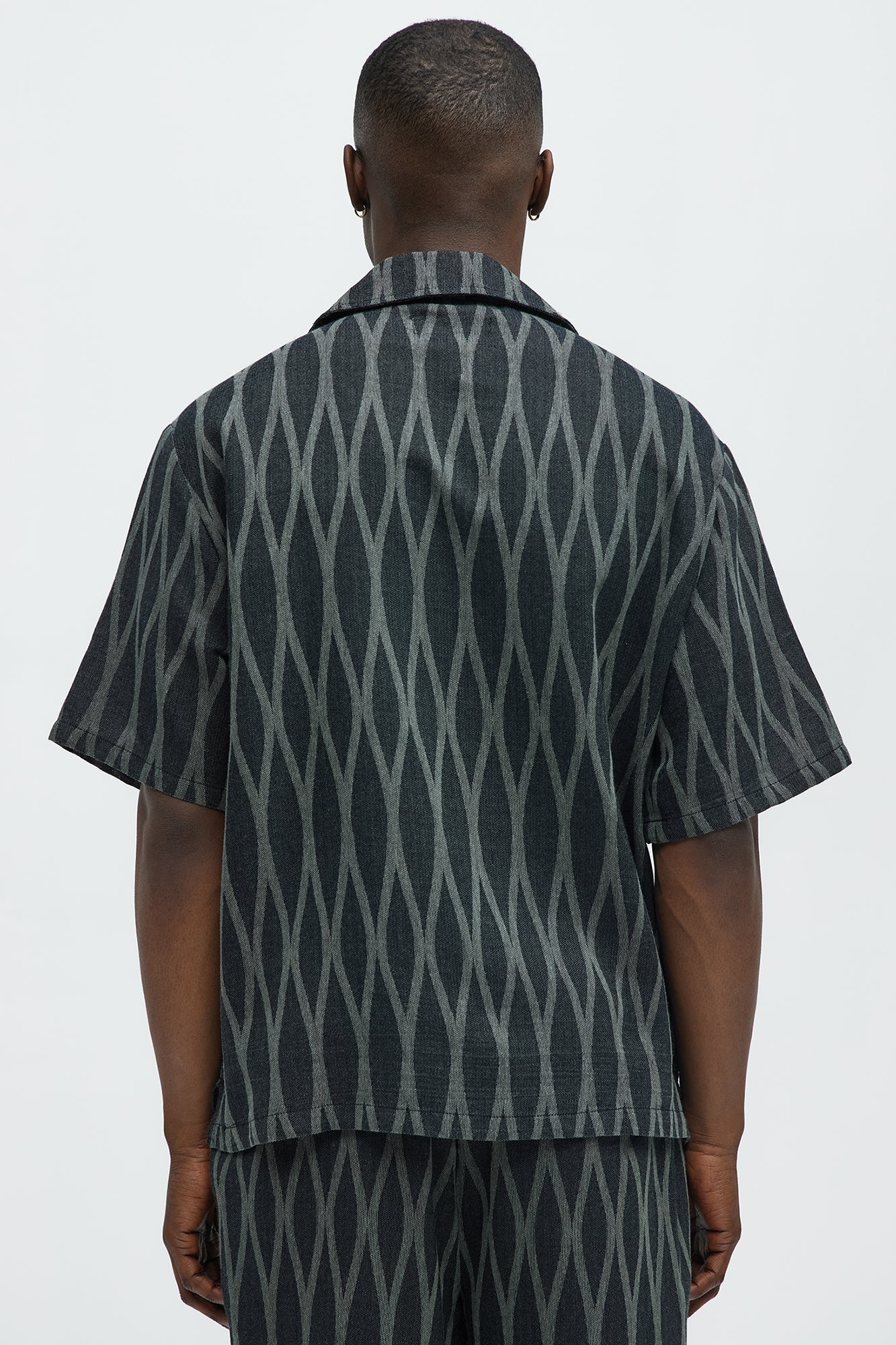 Waved Lines Cuban Collar Button Up Shirt - Black/combo - Image 4