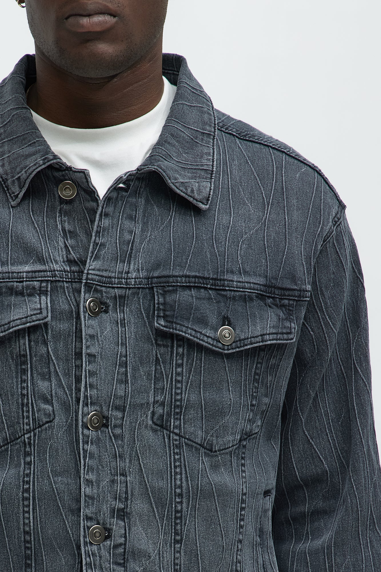 Wavy Jacquard Trucker Denim Jacket - Grey - Image 3