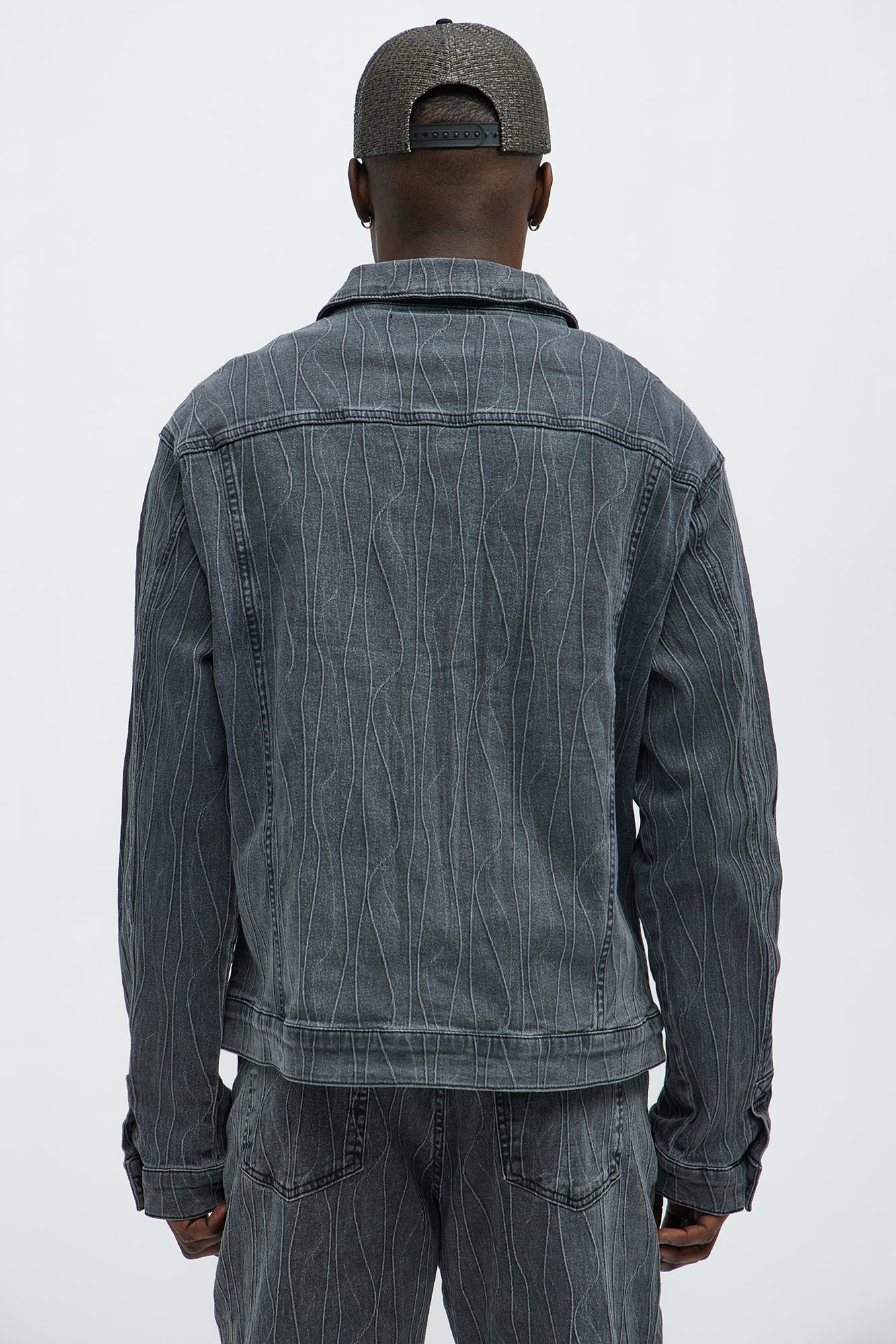 Wavy Jacquard Trucker Denim Jacket - Grey - Image 4