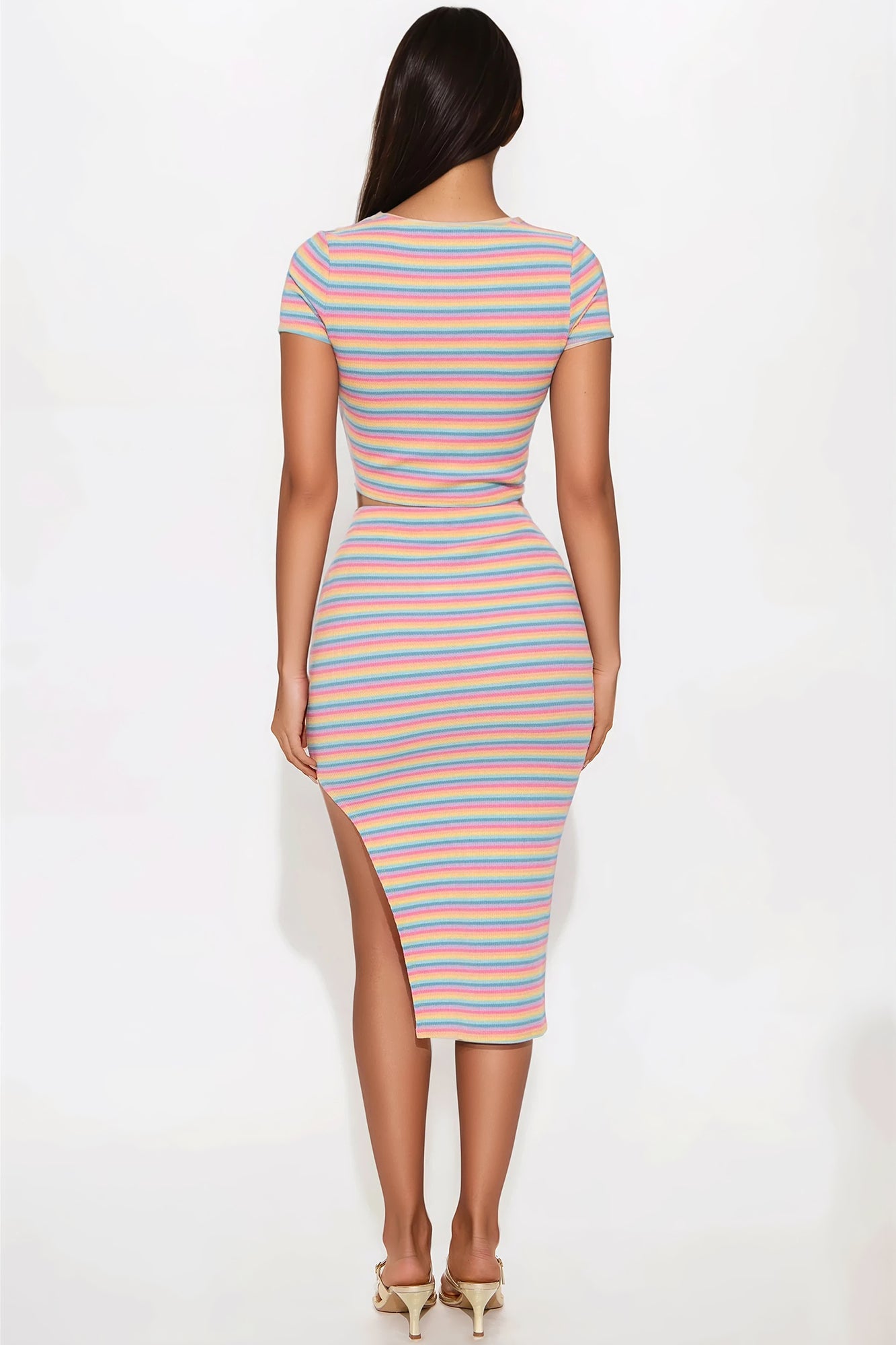 Chasing Rainbows Midi Skirt Set - Multi Color - Image 3