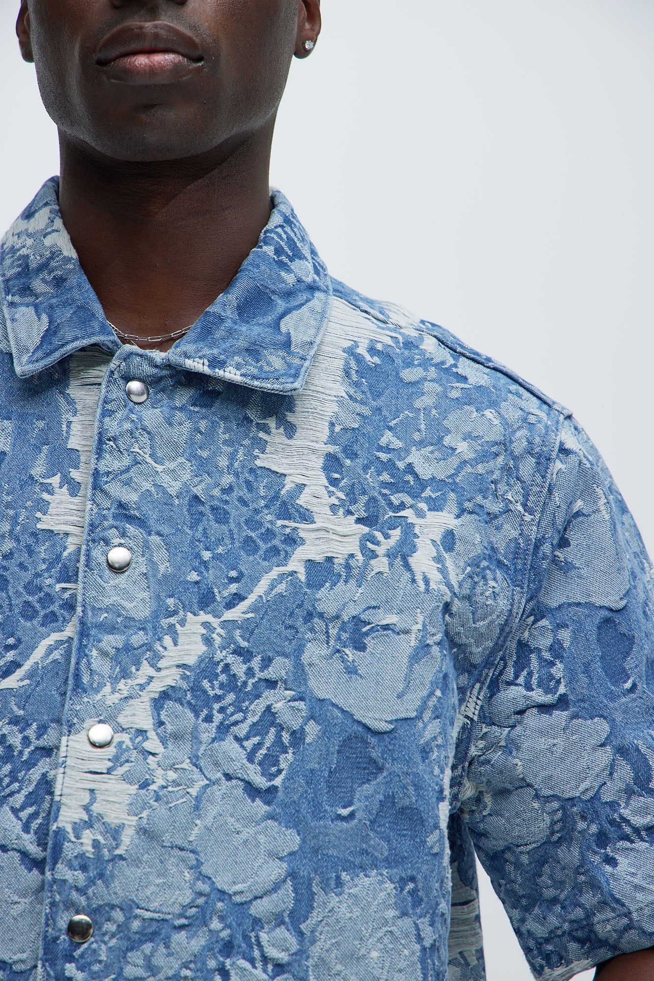 Inspired Jacquard Denim Shirt  - Light Wash - Image 3