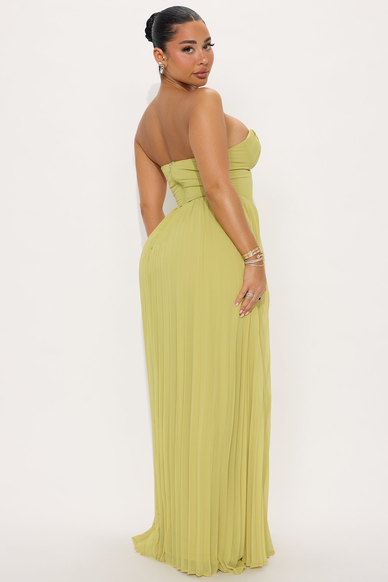 Stephanie Chiffon Pleated Gown - Chartreuse - Image 3