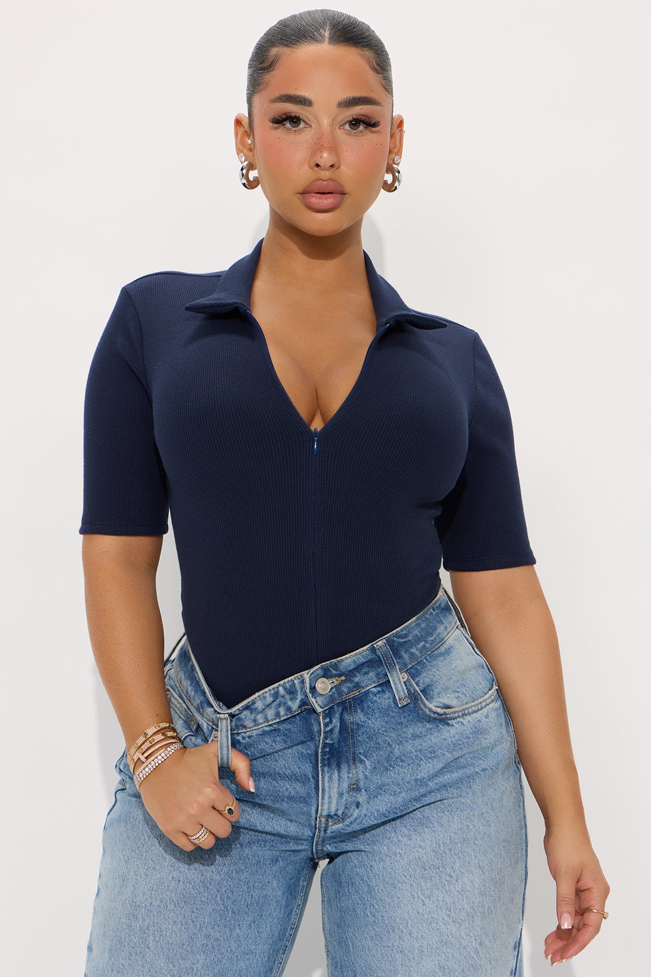 Hustle And Grind Short Sleeve Bodysuit - Navy - Image 3