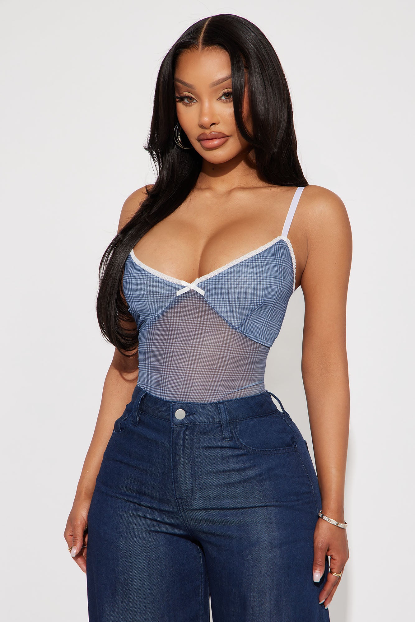 Warm Afternoons Plaid Mesh Bodysuit - Blue/combo - Image 3
