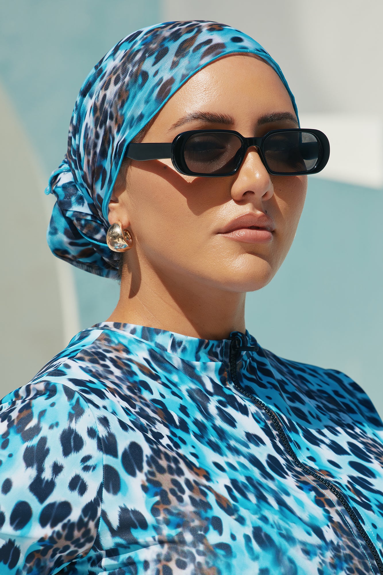 Fatima Capri & Sarong 3 Piece Burkini Swimsuit Set - Blue/combo - Image 8