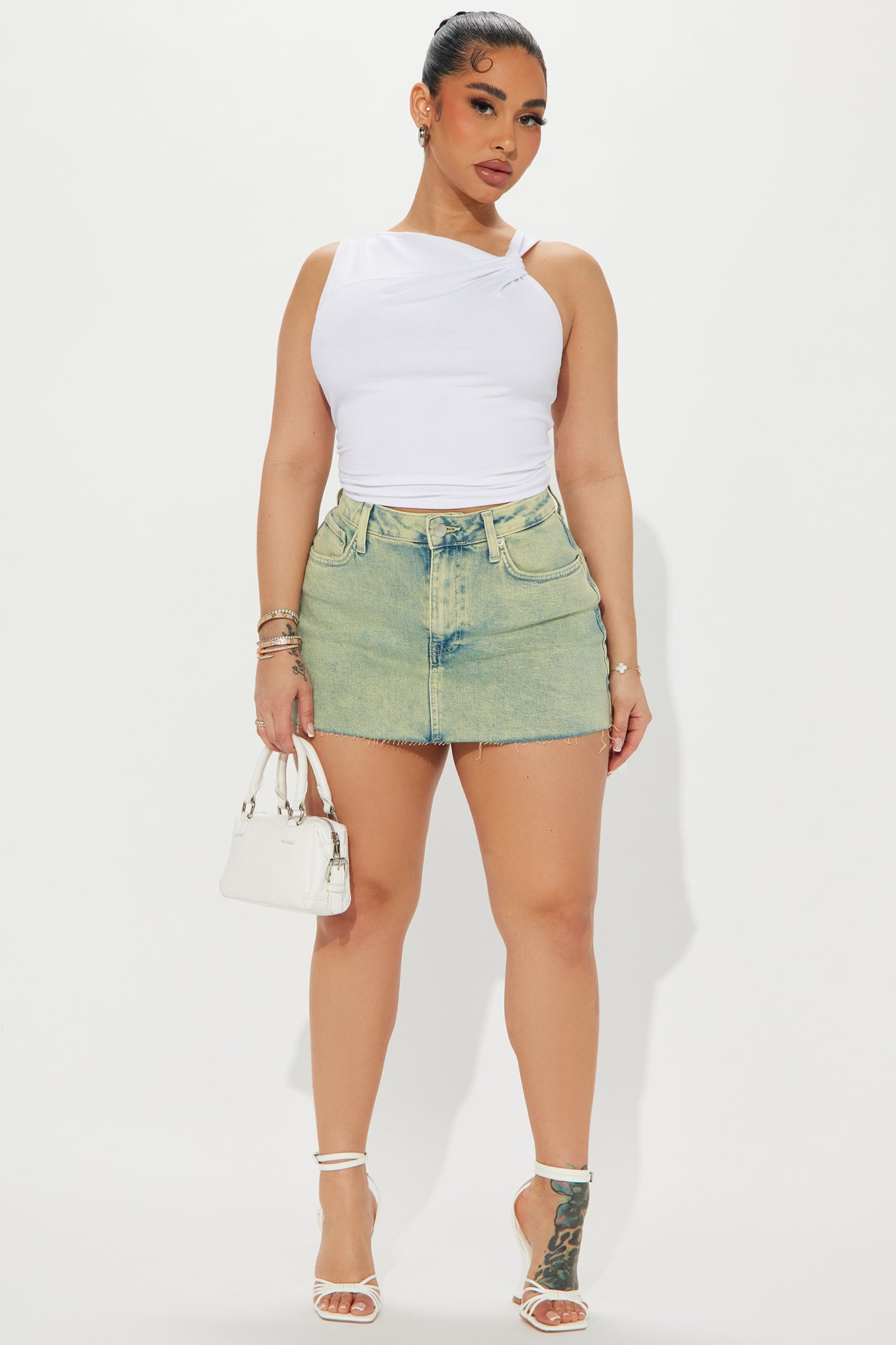 Adelia Tinted Denim Mini Skirt - Light Wash - Image 3