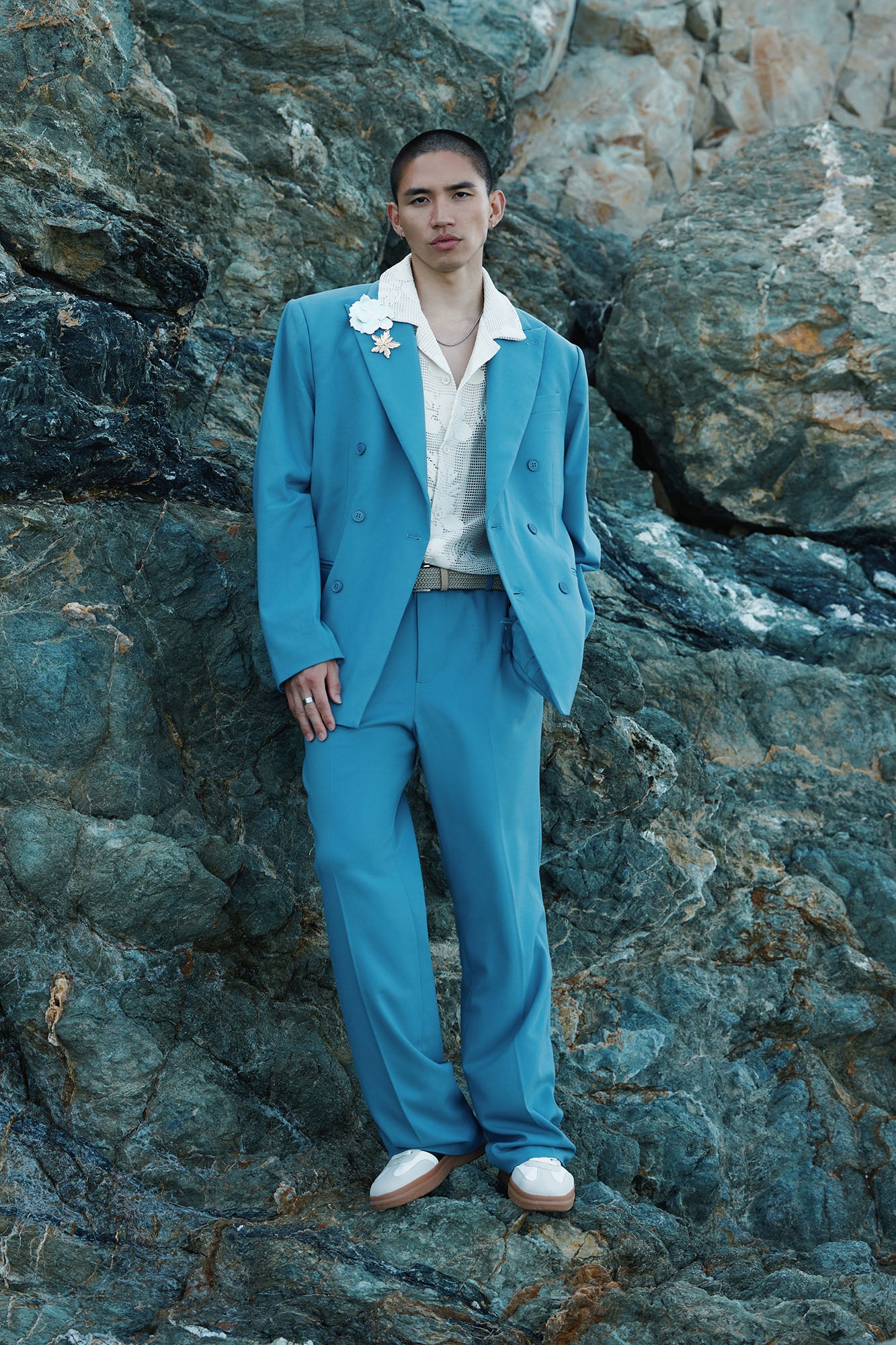 High Peak Lapel Suit Blazer - Slate Blue - Image 5