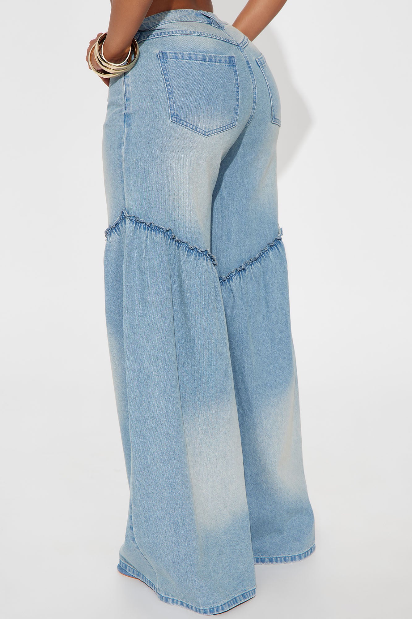 Baja Babe Seaming Wide Leg Jeans - Light Wash - Image 3