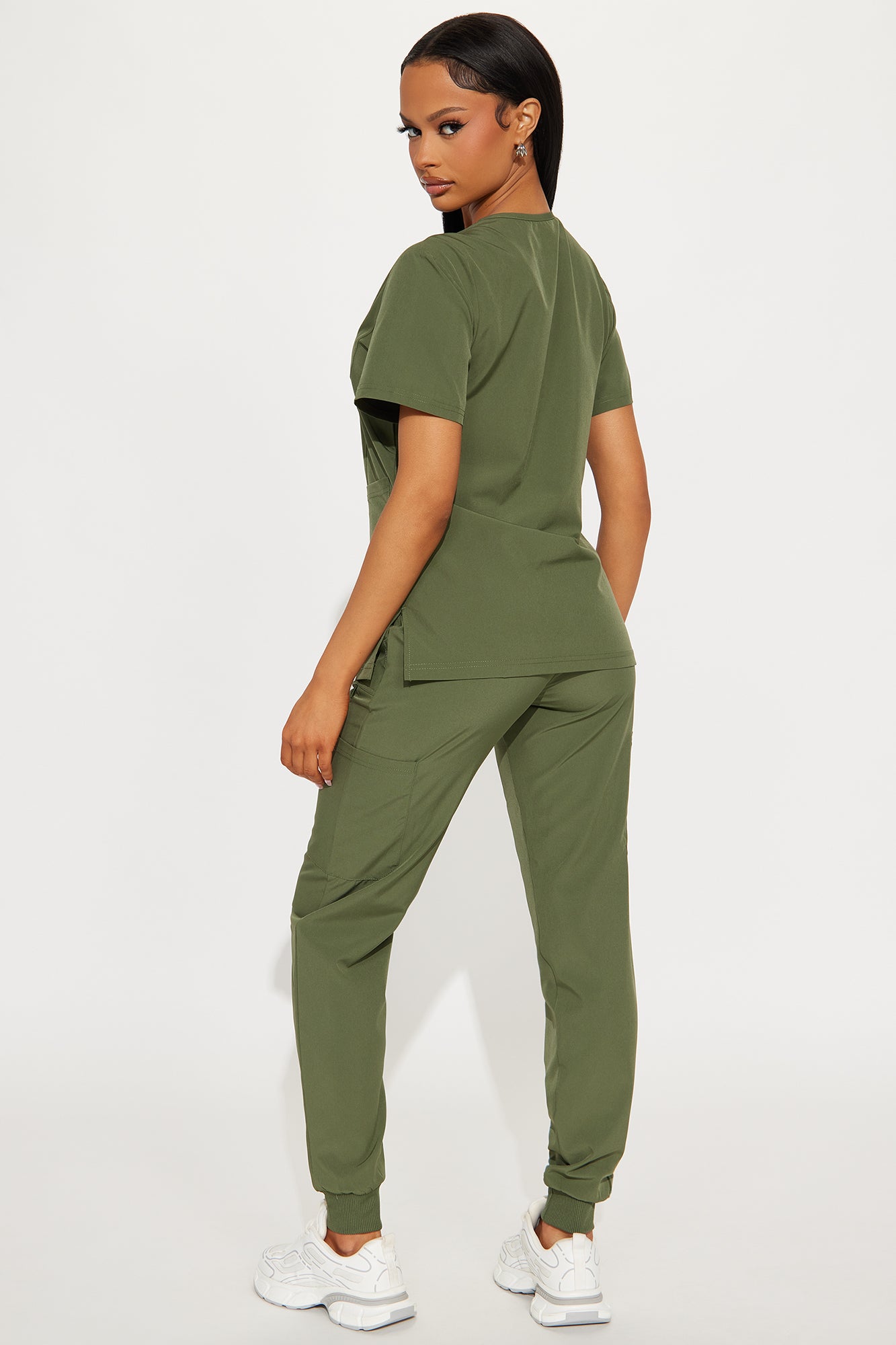 Essential 4 Way Stretch Scrub Uniform Jogger Set - Olive - Image 3