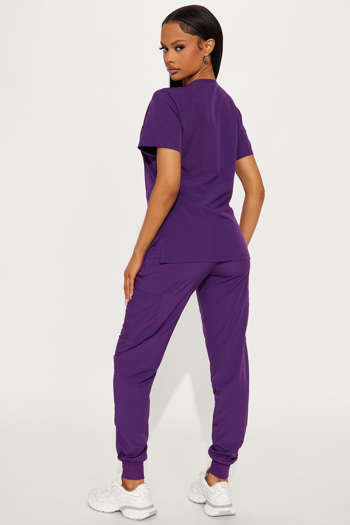 Essential 4 Way Stretch Scrub Uniform Jogger Set - Eggplant - Image 3