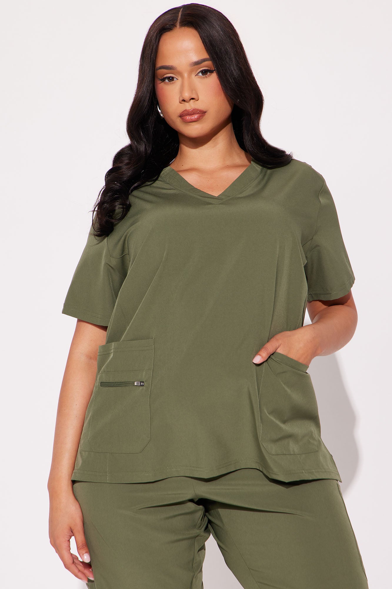 Essential 4 Way Stretch Scrub Uniform Jogger Set - Olive - Image 5