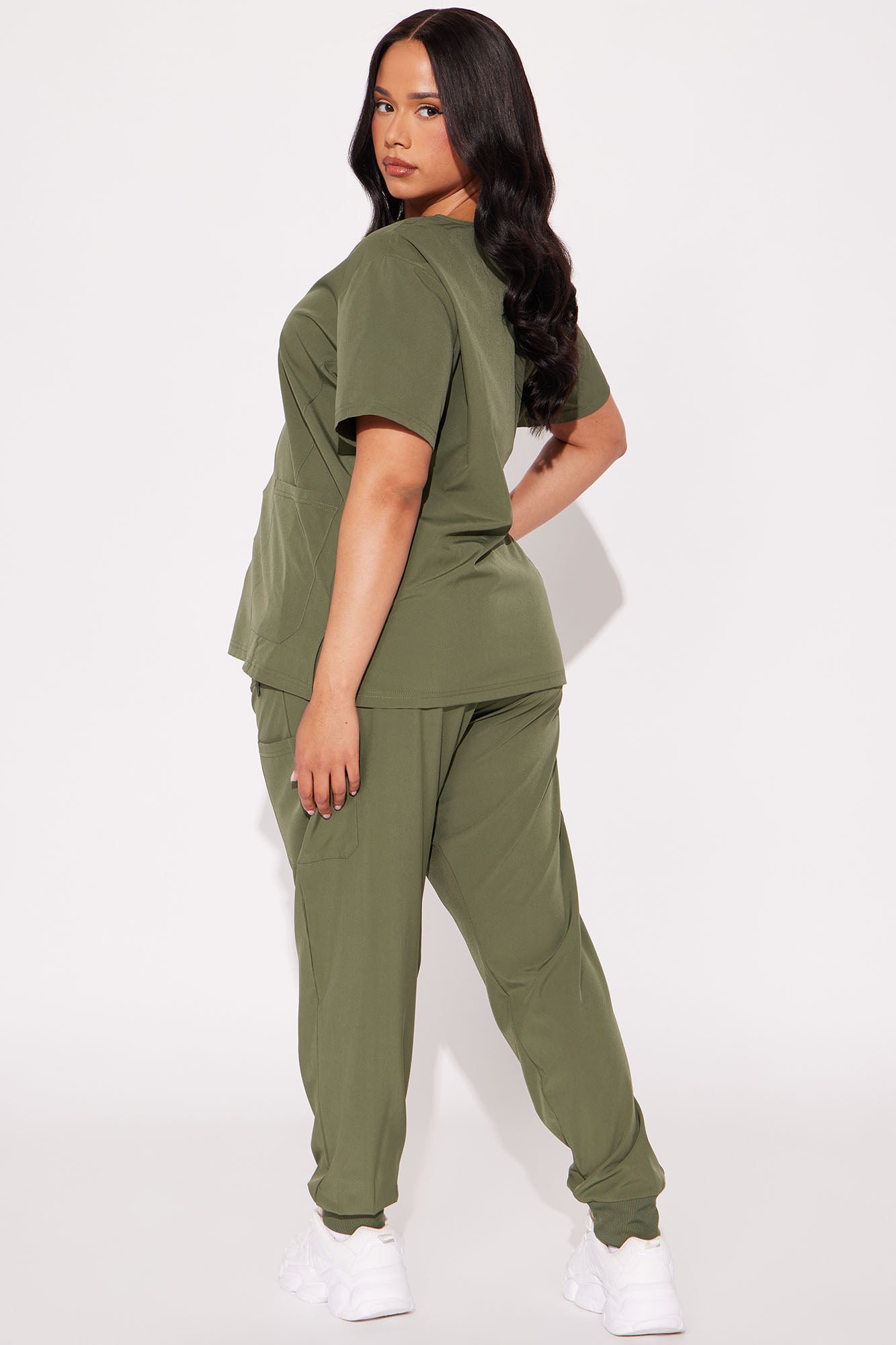 Essential 4 Way Stretch Scrub Uniform Jogger Set - Olive - Image 6