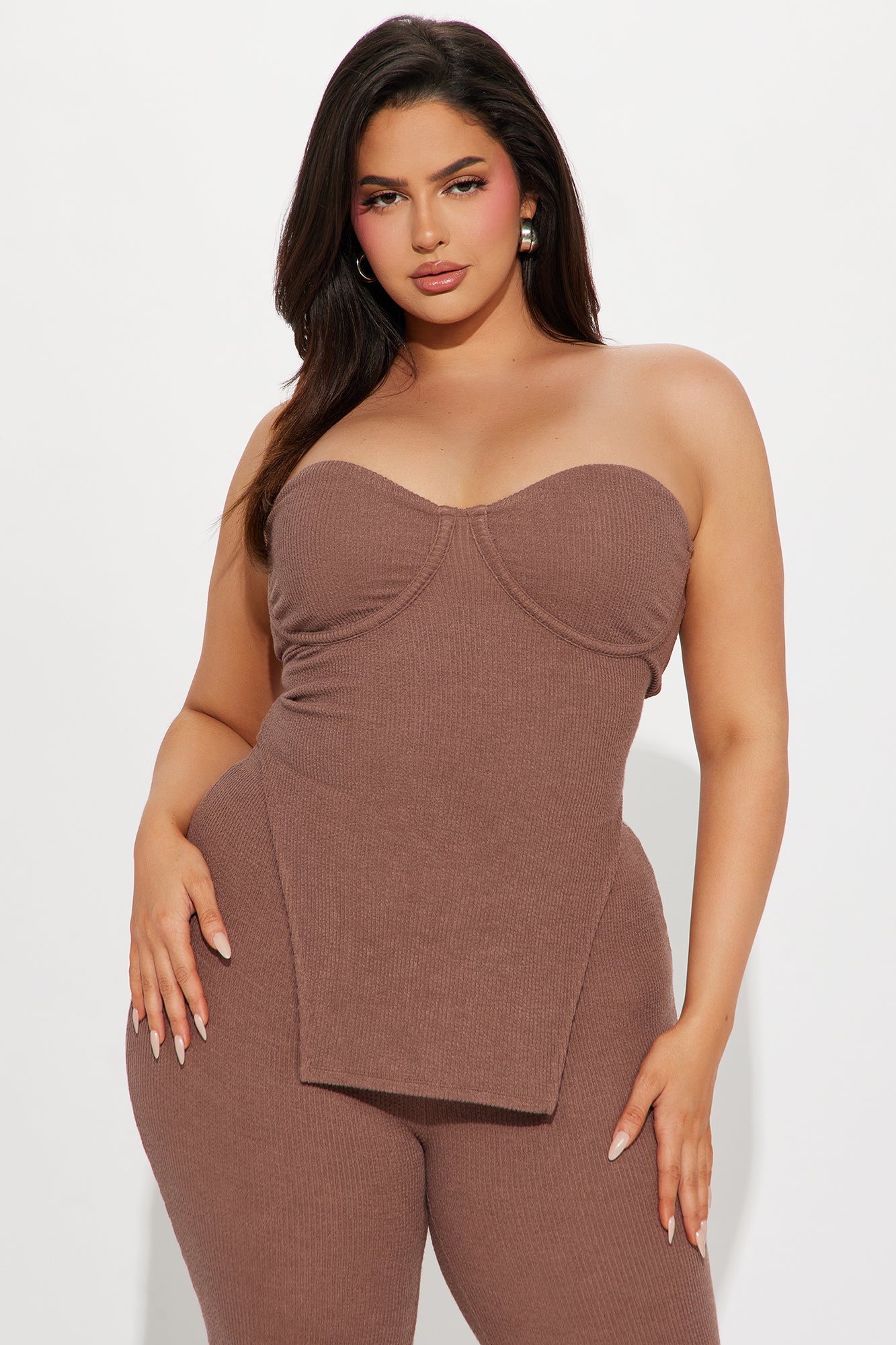 Call My Name Ribbed Pant Set - Mocha - Image 5