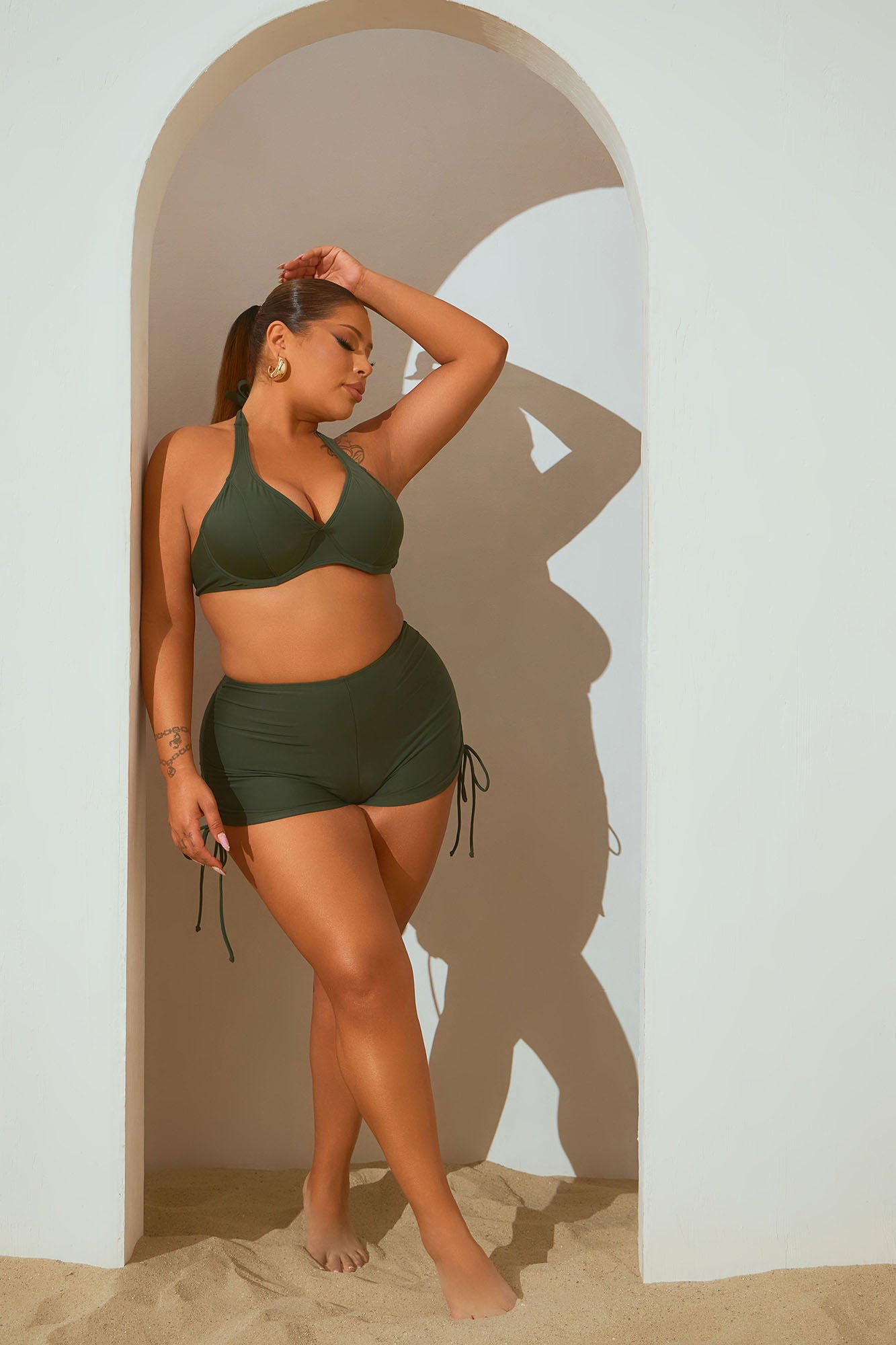 Maui Mix And Match Halter Support Bikini Top - Olive - Image 6
