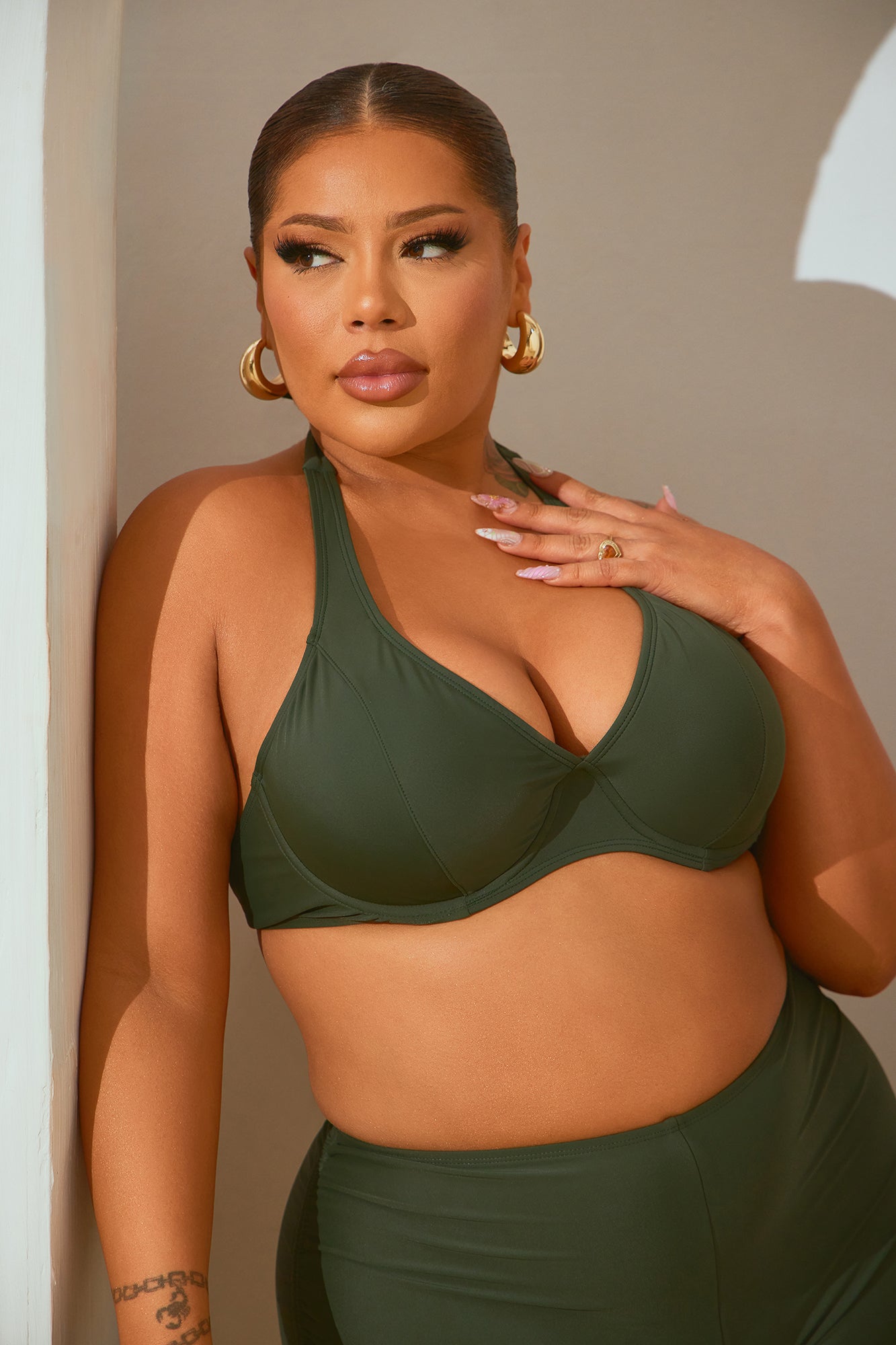 Maui Mix And Match Halter Support Bikini Top - Olive - Image 5