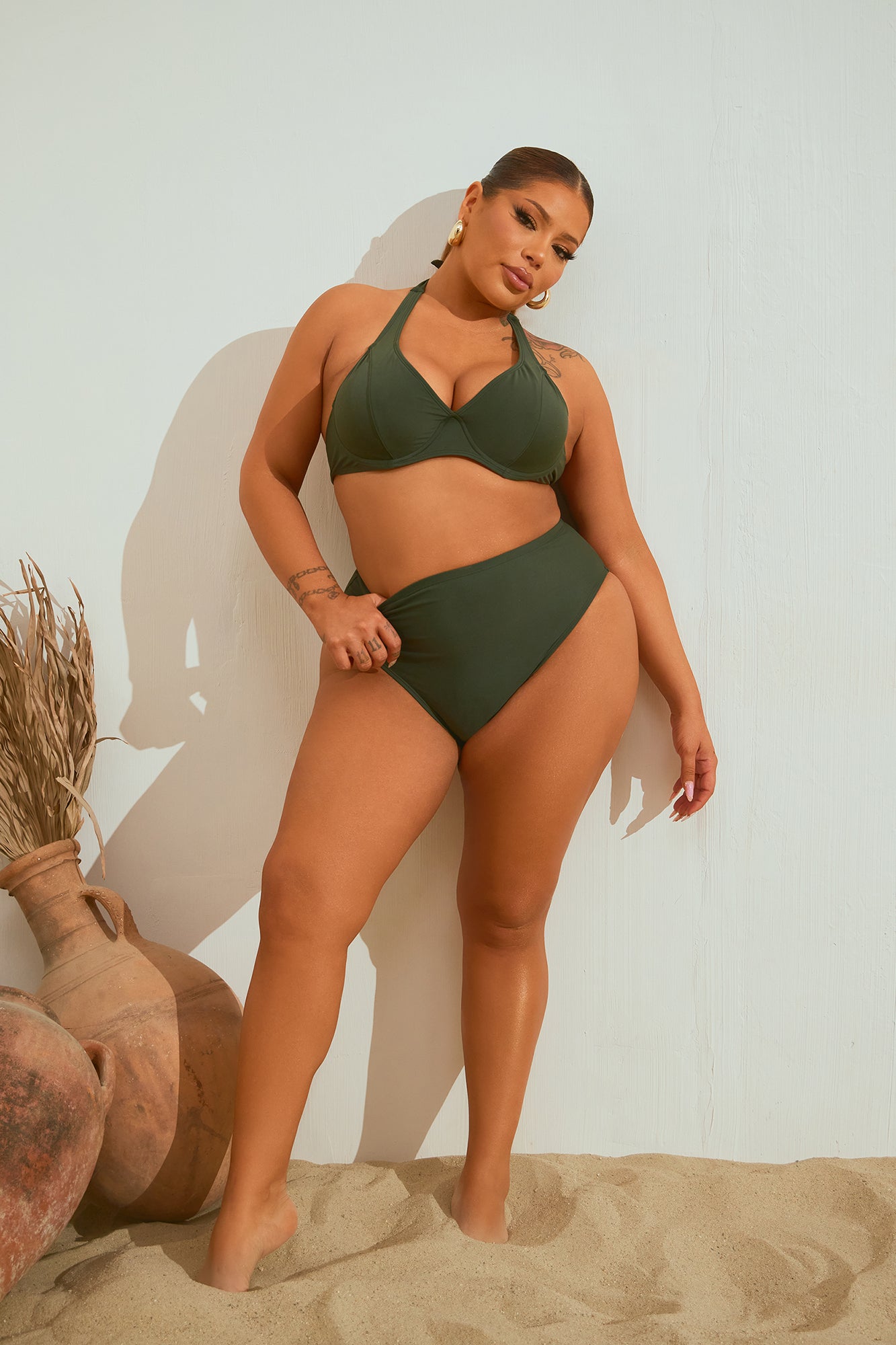 Maui Mix And Match High Cut Cheeky Bikini Bottom - Olive - Image 4