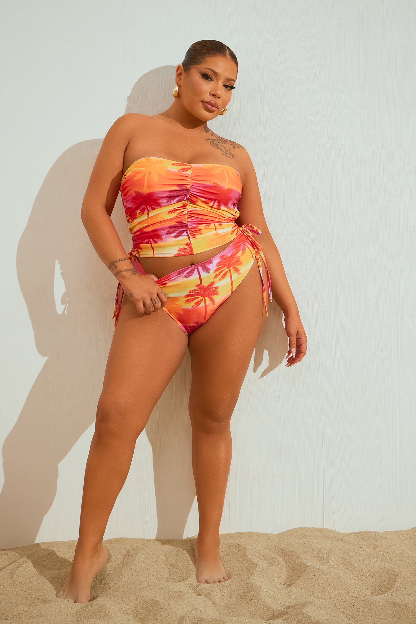 Bea Ruched Bandeau Tankini 2 Piece Bikini - Orange/combo - Image 5