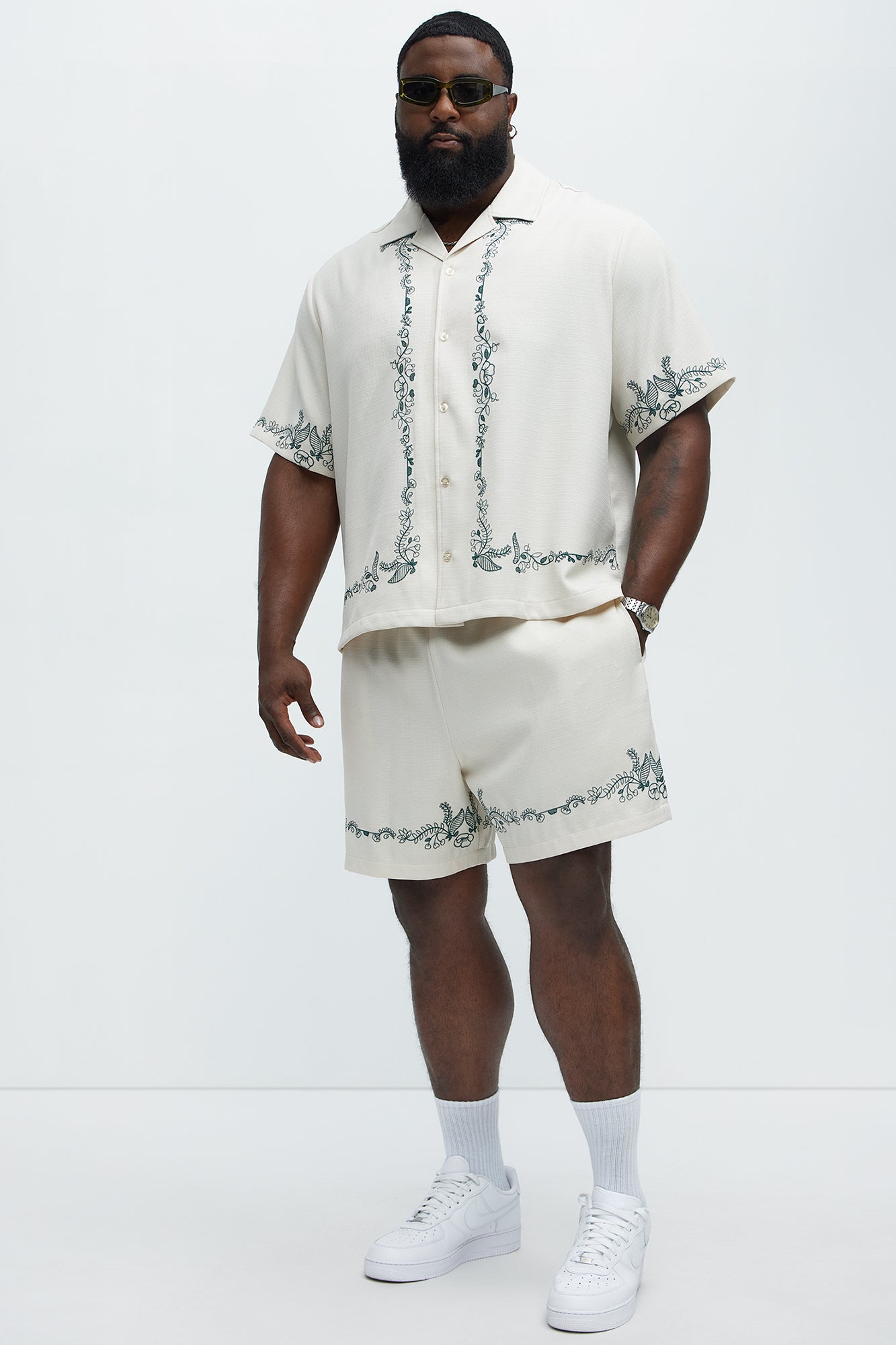 Vine Border Embroidered Shorts - Cream - Image 6