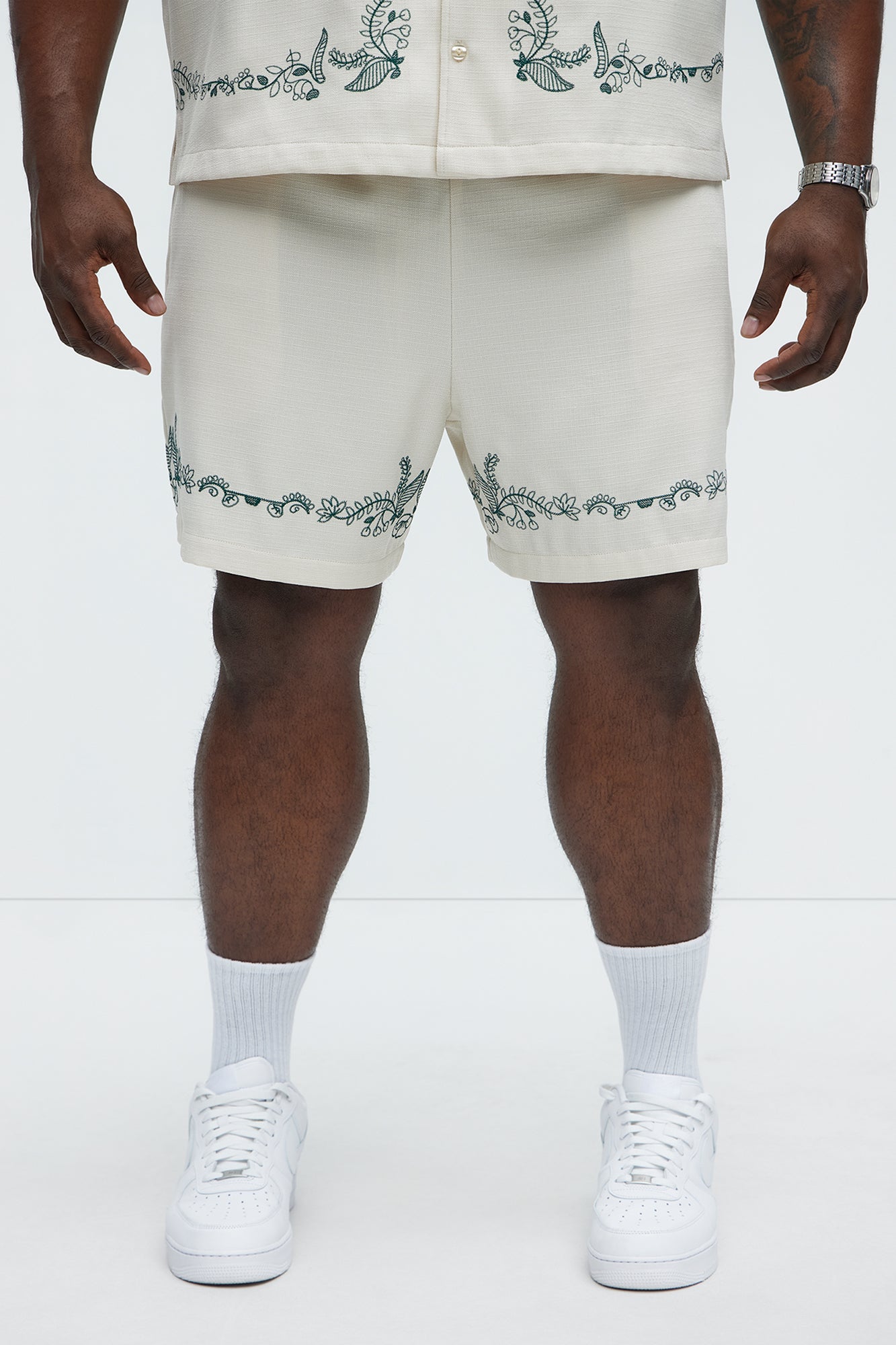 Vine Border Embroidered Shorts - Cream - Image 5
