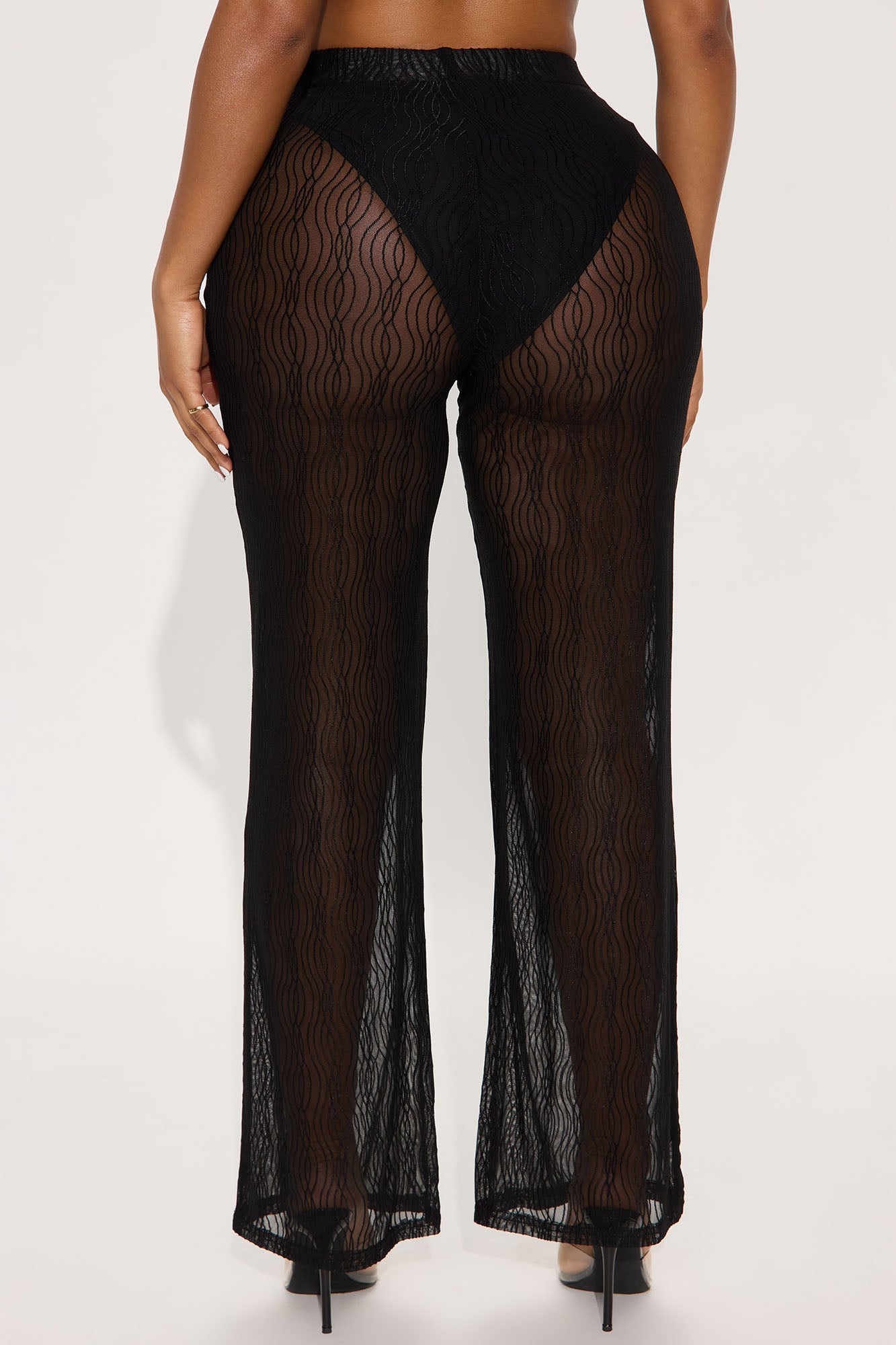 Summer Wave Textured Mesh Cover Up Pants - Black - Image 3