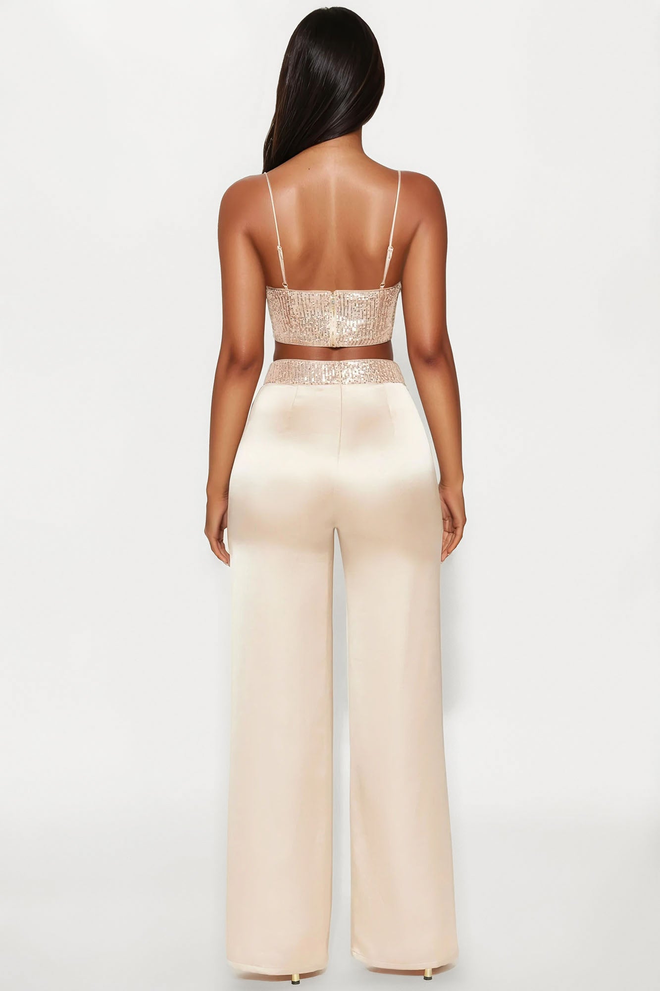 Full Of Sparkle Satin Pant Set - Champagne - Image 3