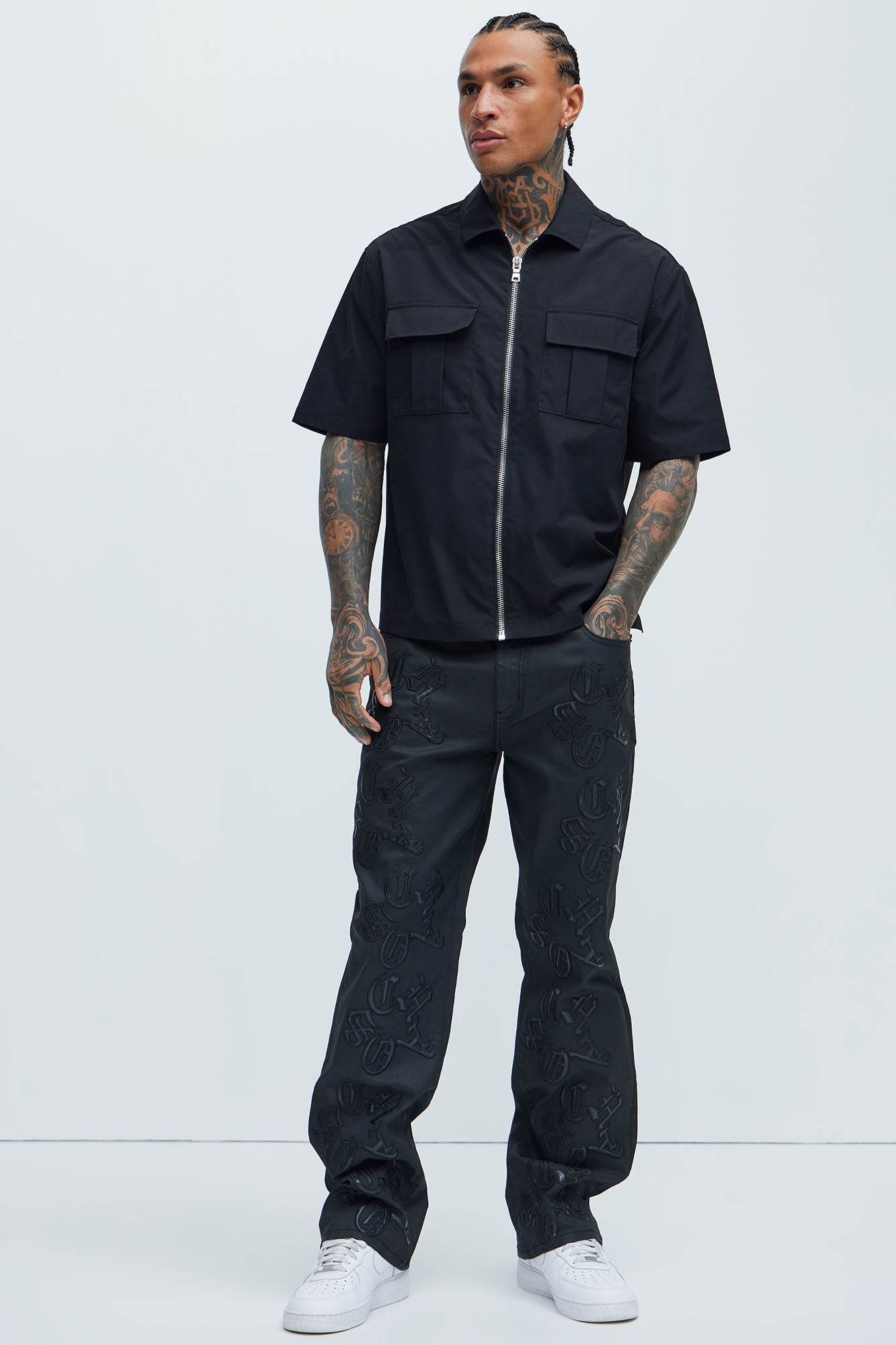 Chaos Embroidery Straight Jeans - Black - Image 3