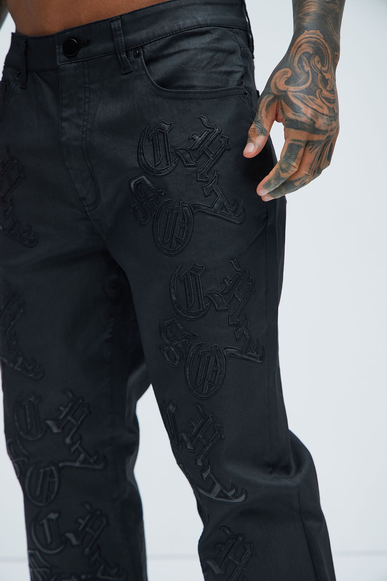 Chaos Embroidery Straight Jeans - Black - Image 5