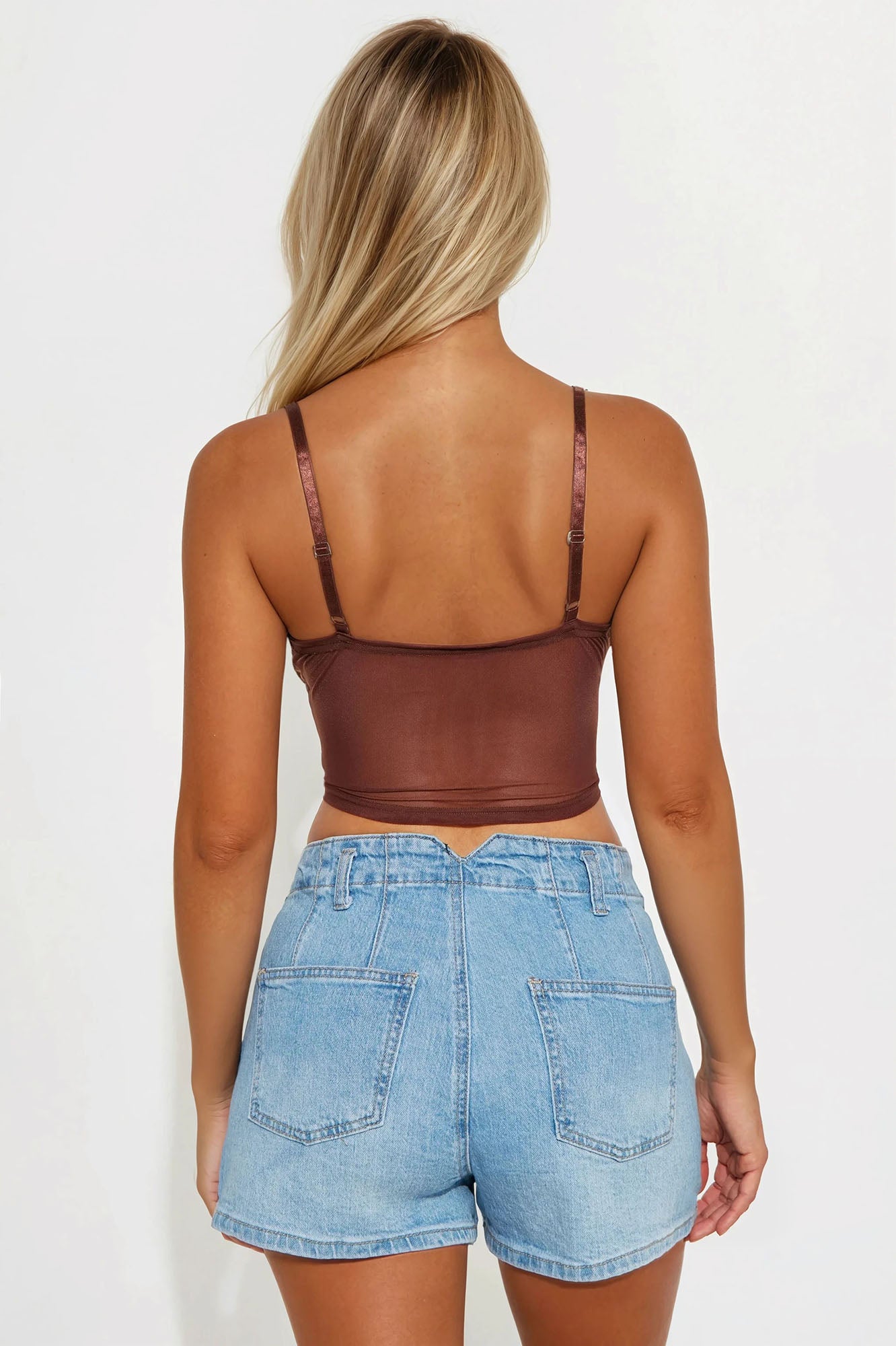 Clementine Mesh Rhinestone Cami Top - Brown - Image 3