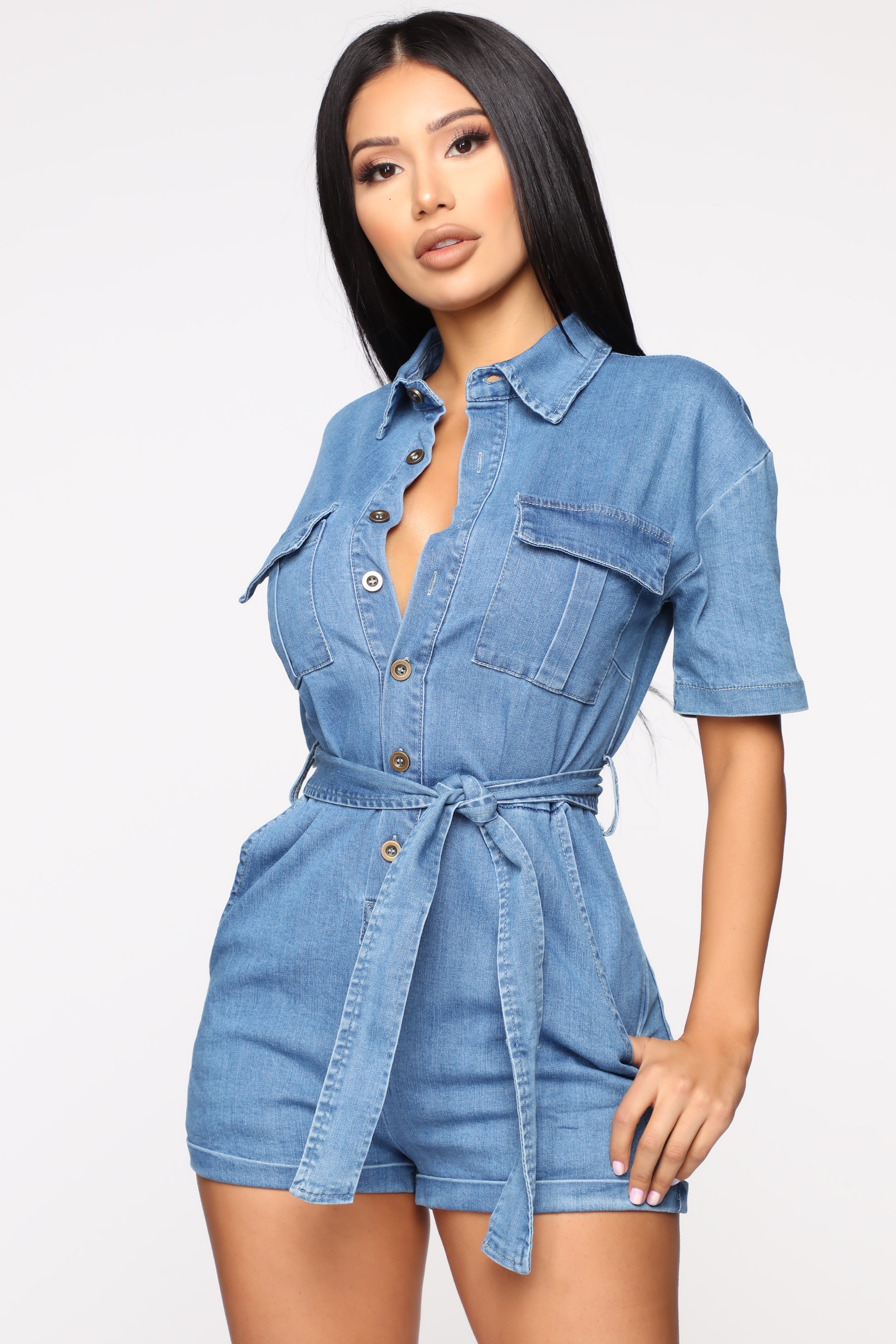 Live A Little Danger Denim Romper - Light Wash - Image 3