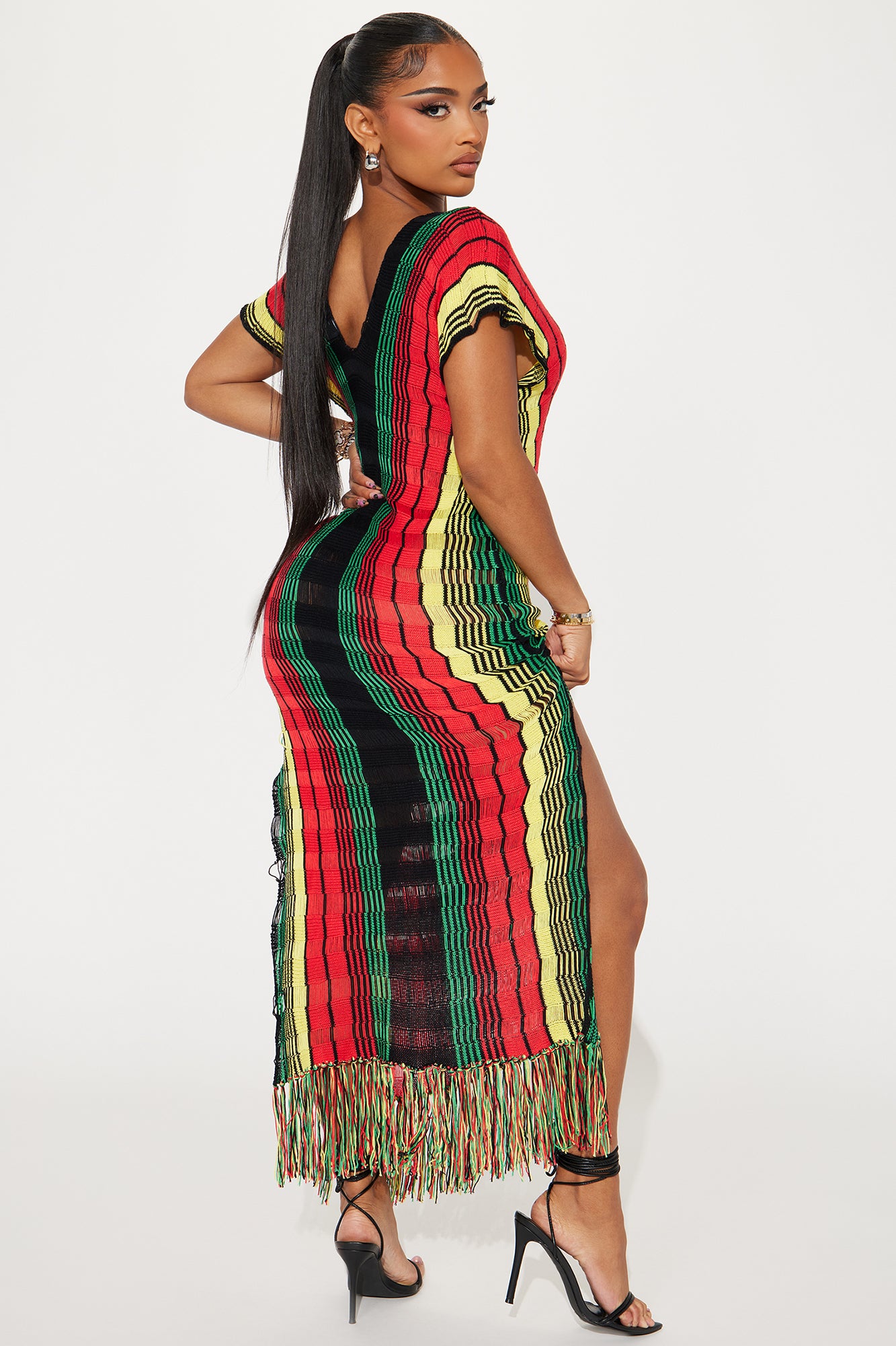 Chill Vibe Knit Maxi Dress - Red/combo - Image 3