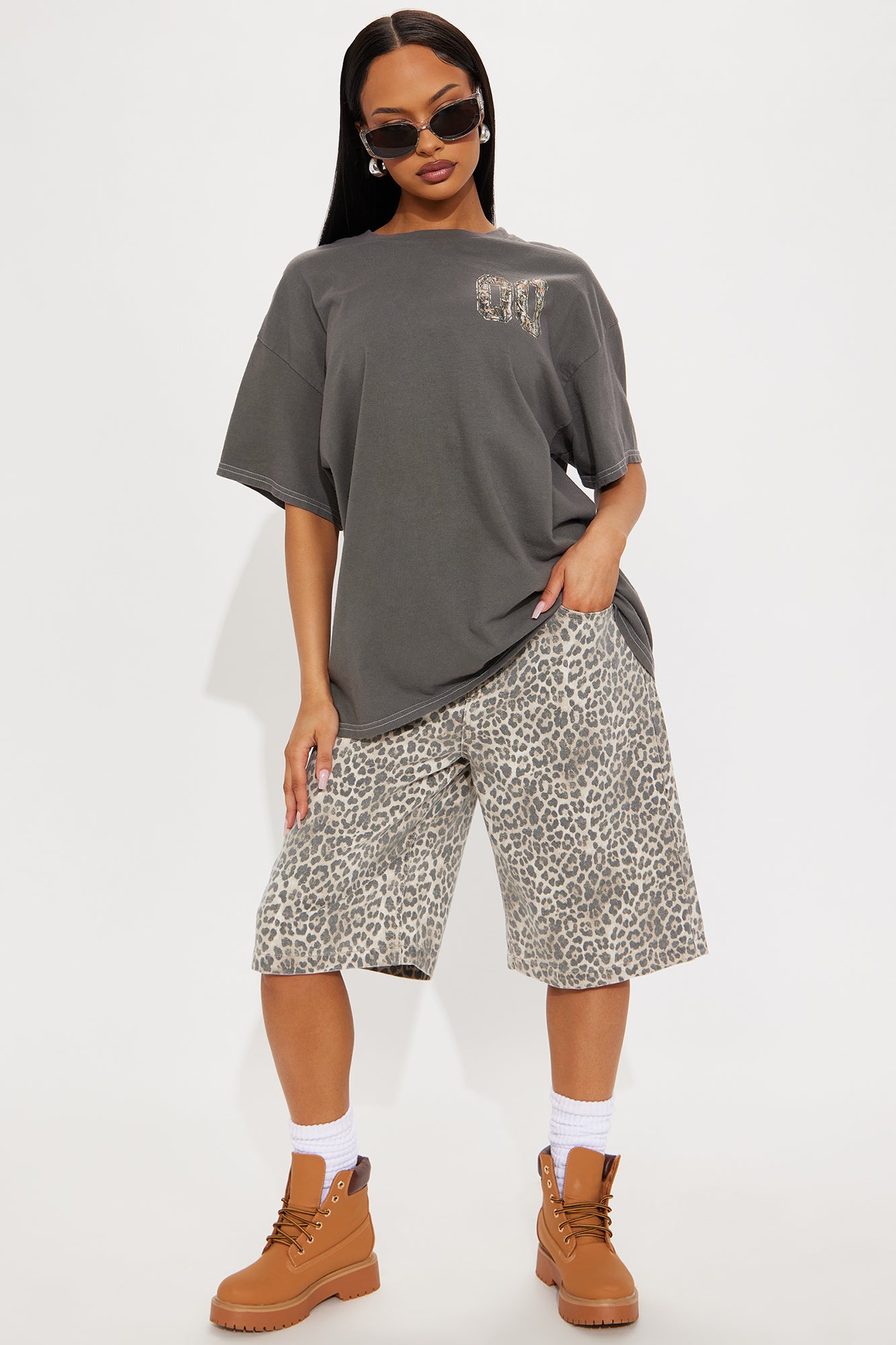 Lexi Camo Washed Oversized Tee - Charcoal - Image 5