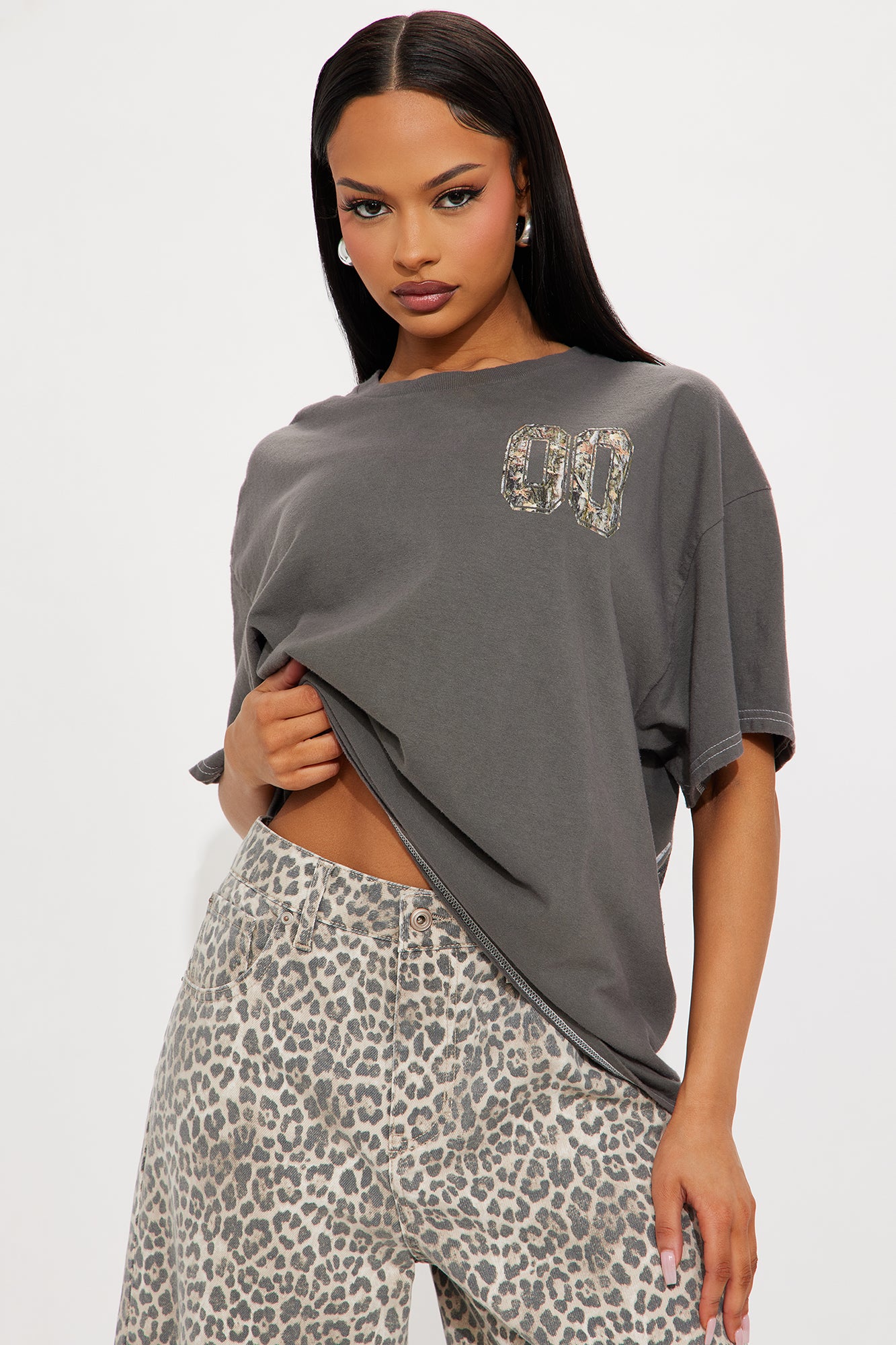 Lexi Camo Washed Oversized Tee - Charcoal - Image 3