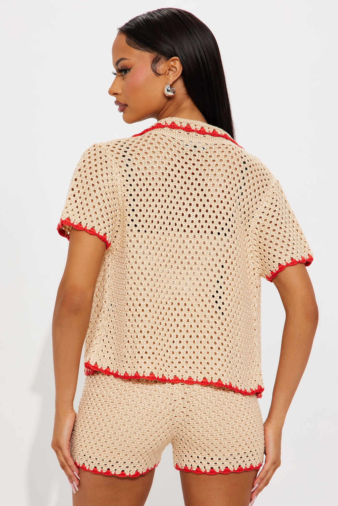 Fresh Breeze Crochet Short Set - Red/combo - Image 3