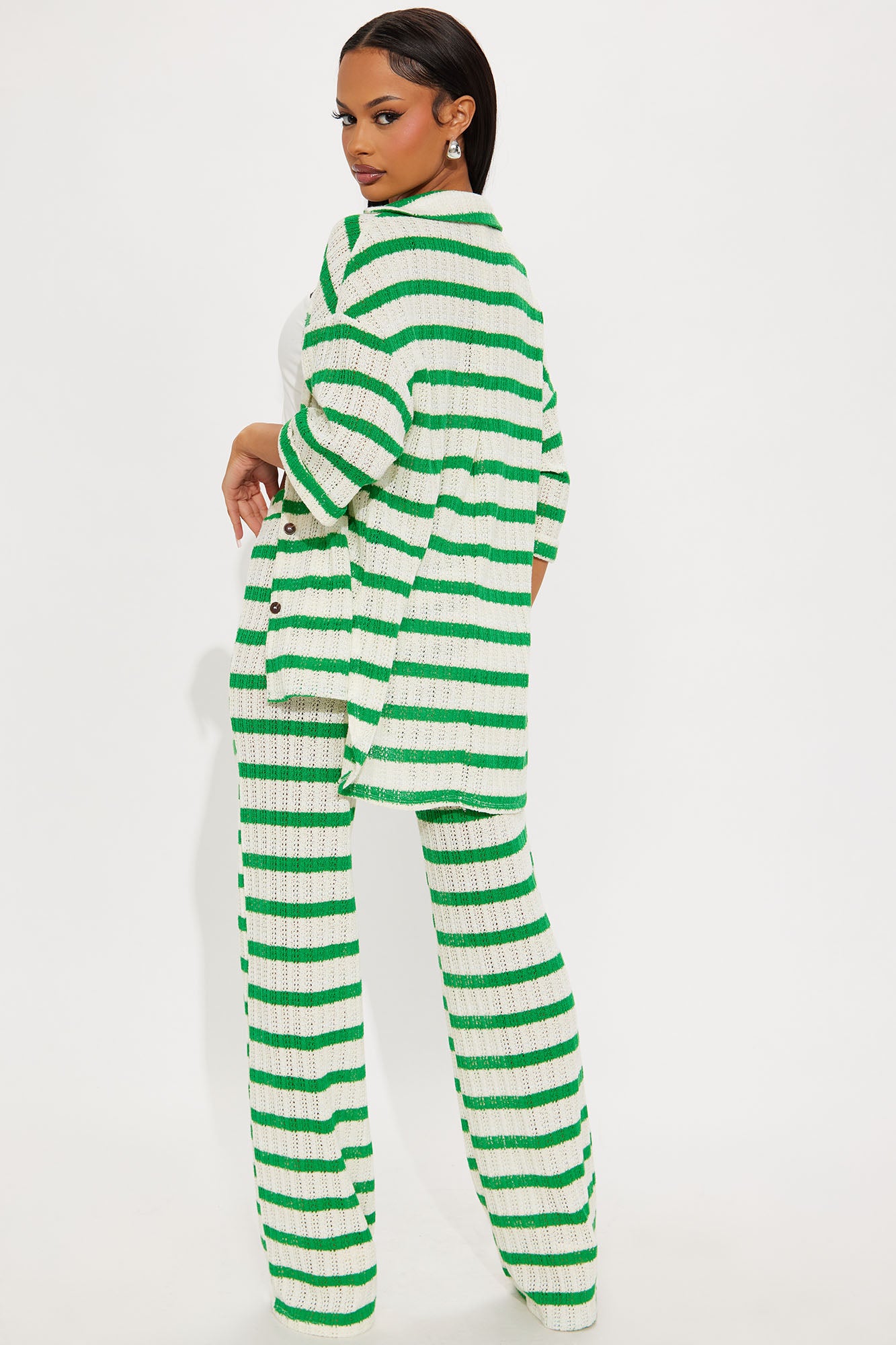 Seaside Stripes Crochet Pant Set - Green/combo - Image 3