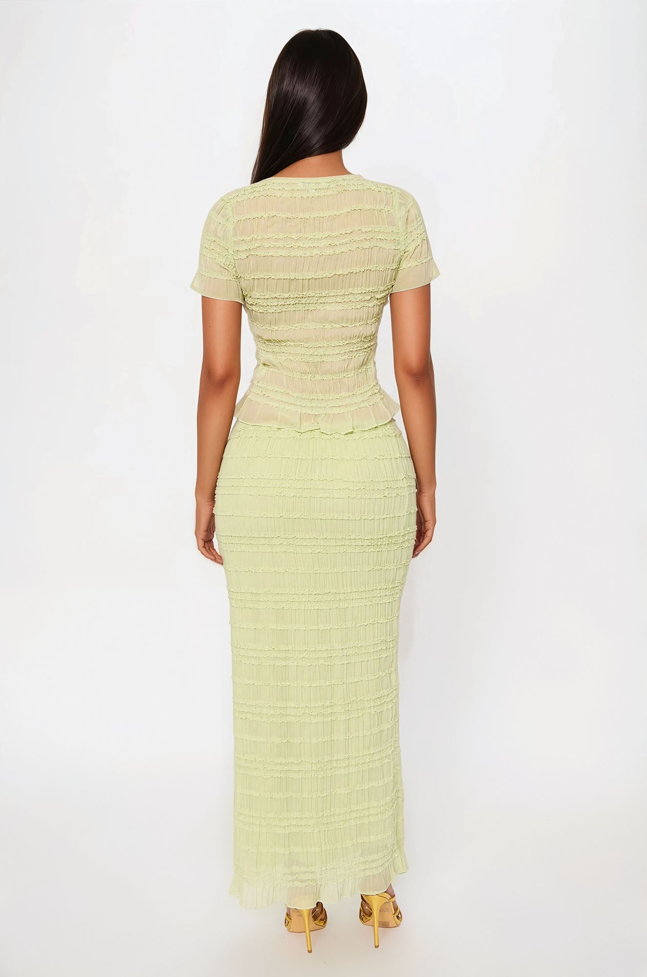 Flirty Chiffon Button Up Maxi Skirt Set - Sage - Image 3