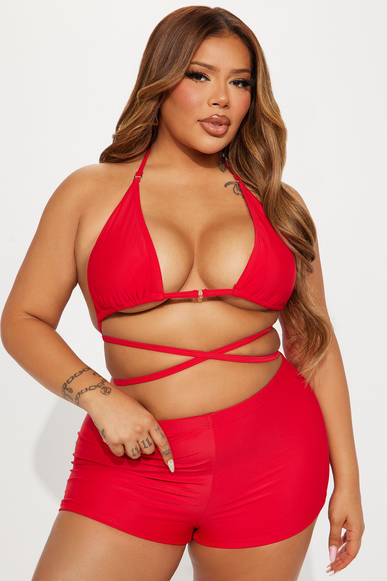 Miley Triangle 2 Piece Boyshort Bikini  - Red - Image 4