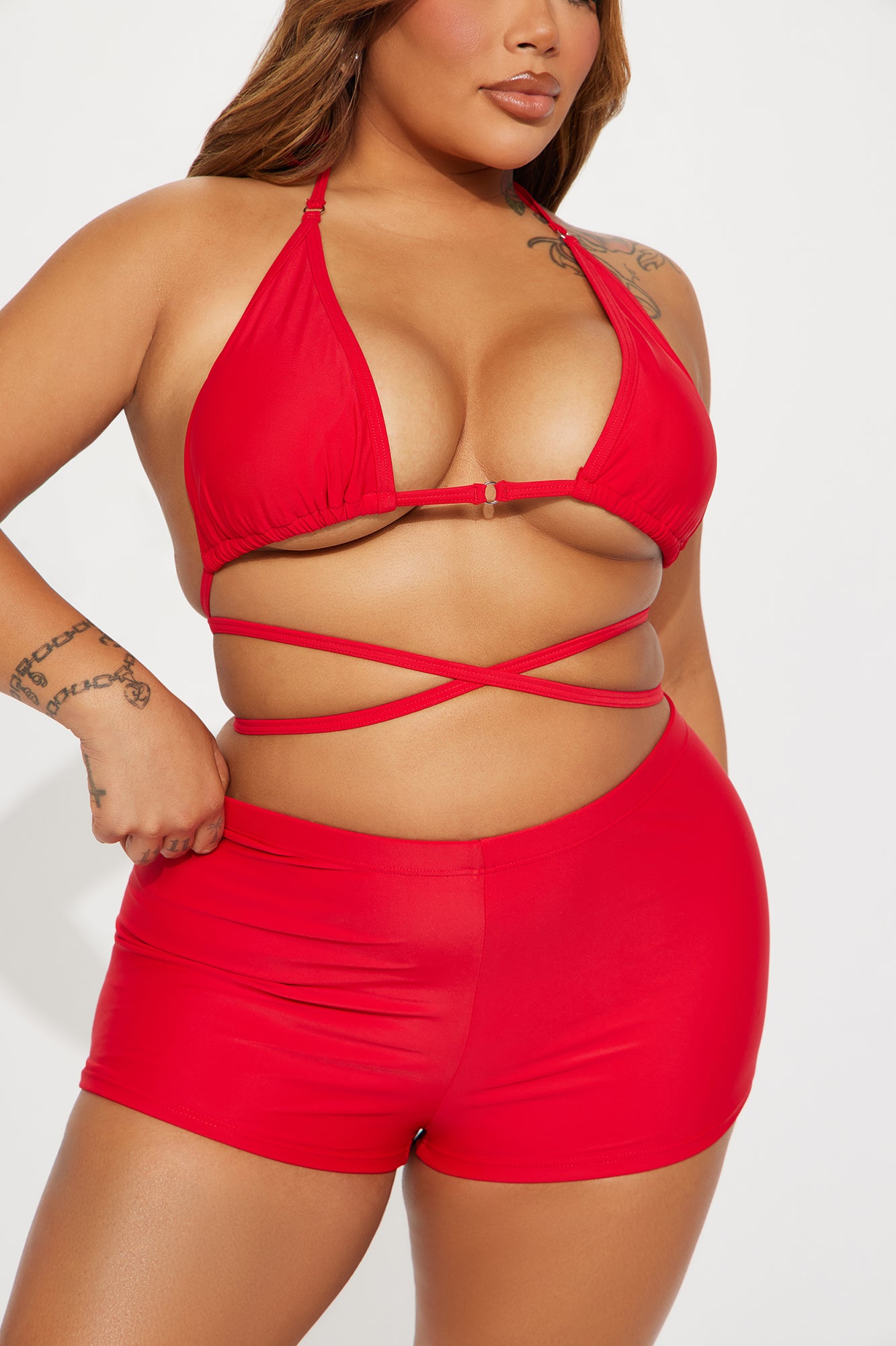 Miley Triangle 2 Piece Boyshort Bikini  - Red - Image 5